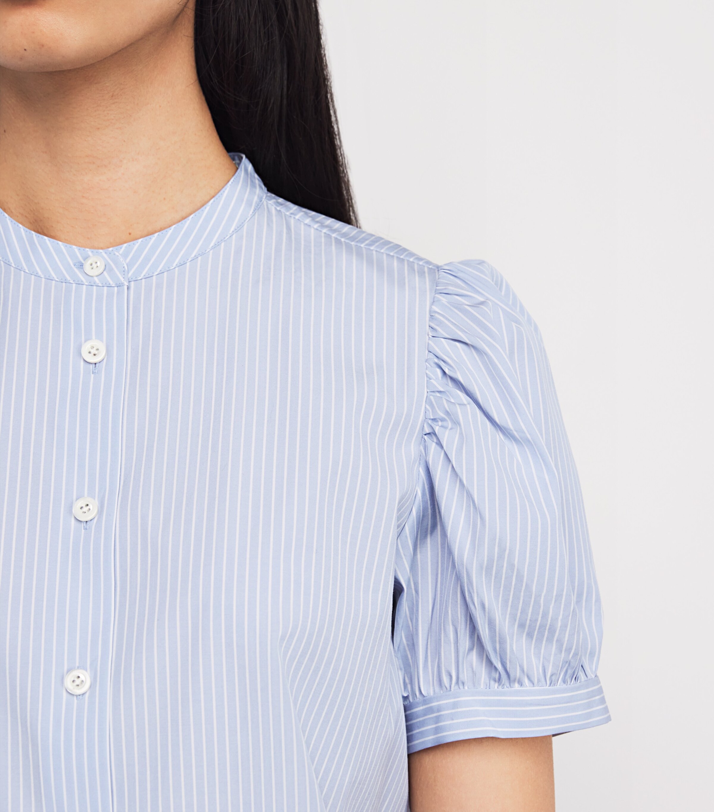 Cotton Stripe The Gathered Blouse LIGHT CHAMBRAY MULTI Image 6