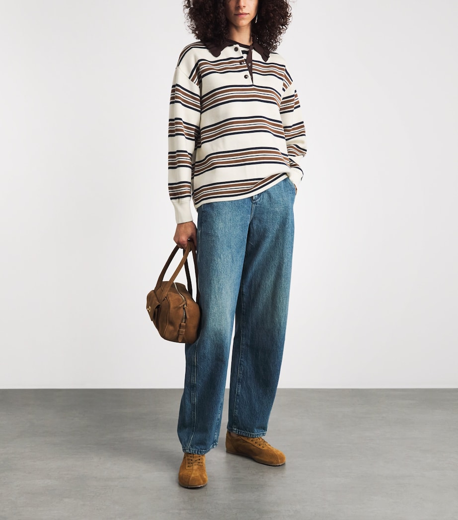 Claudie Pierlot Womens Ruffled-Collar Rugby Polo Sweater Multicolored Image 2