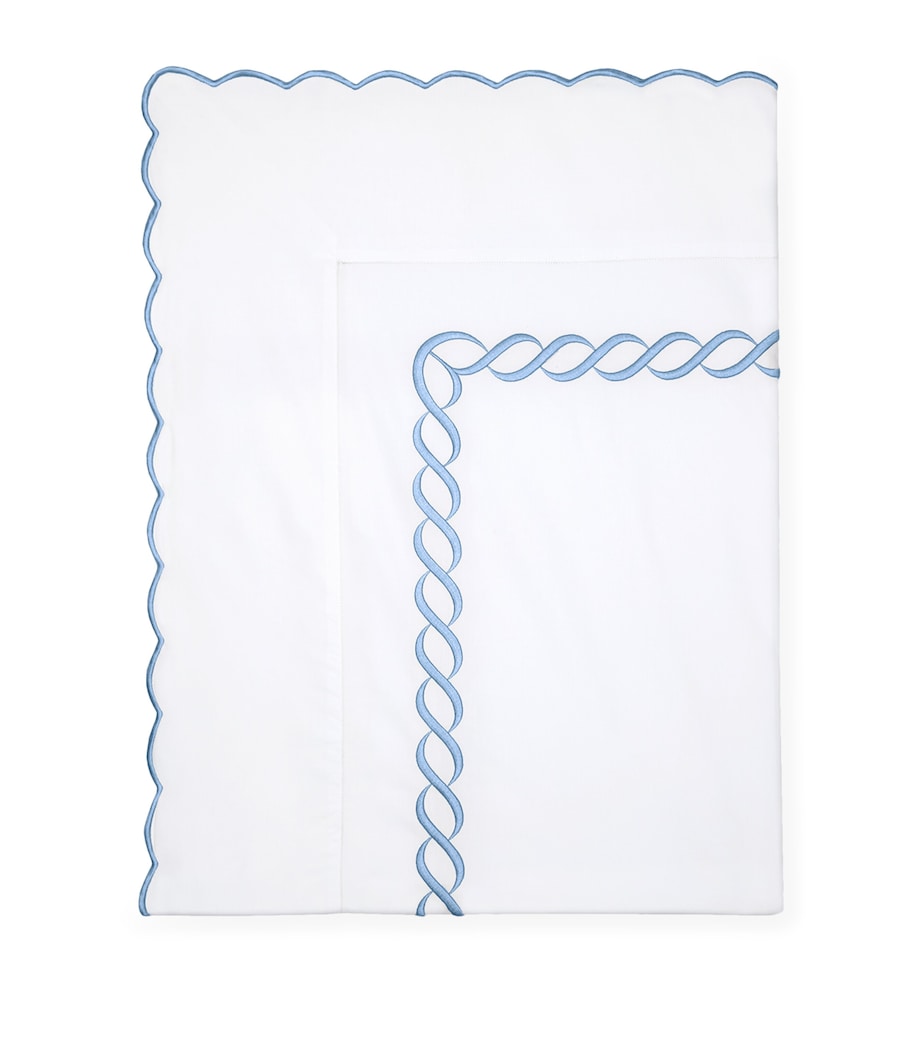 Pratesi Treccia Super King Flat Sheet (300cm x 270cm) Wht/medium Blue Image 1