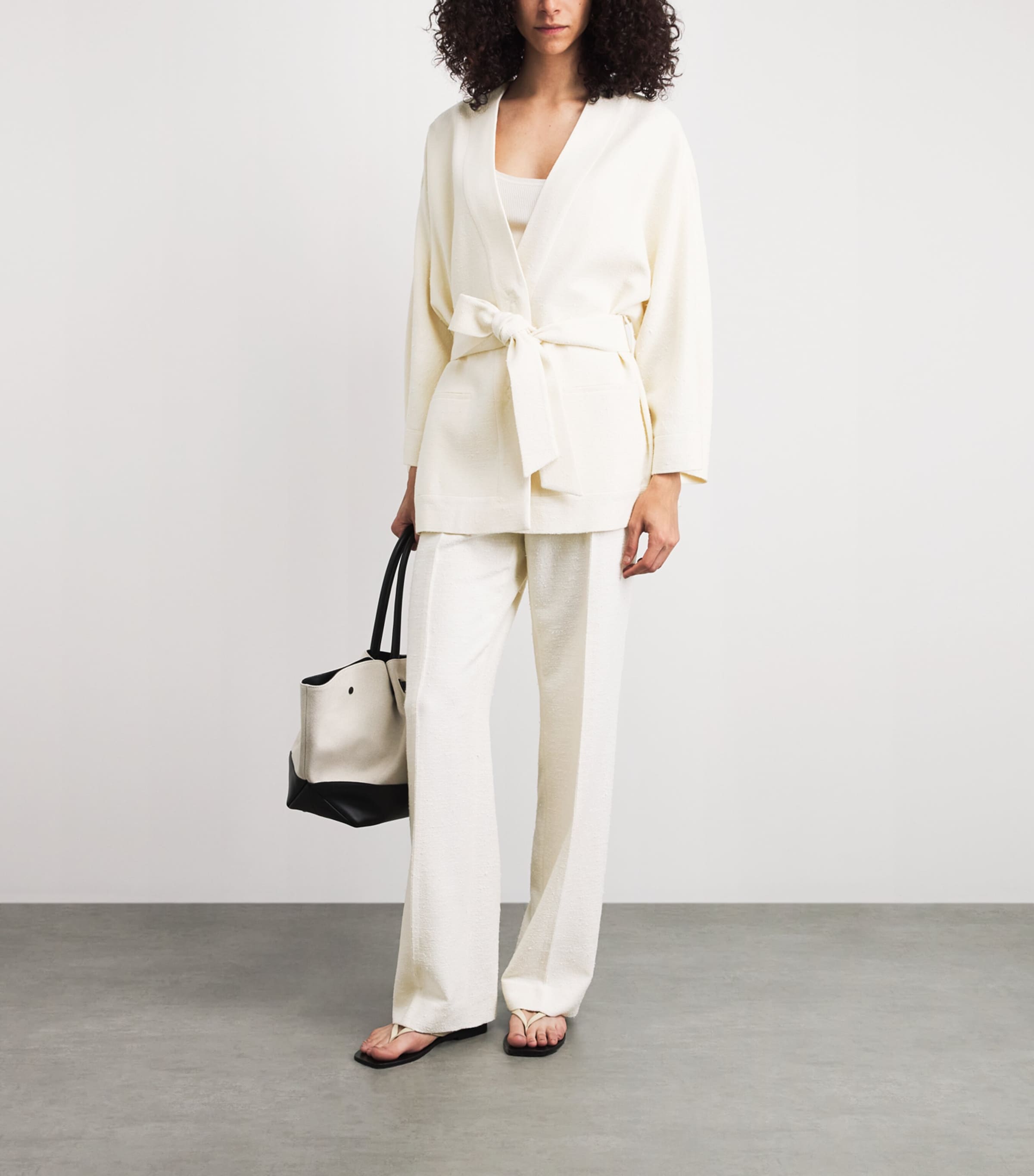 NOMADISSEM Womens Wool-Sik-Linen-Blend Tan Trousers Cream Image 2