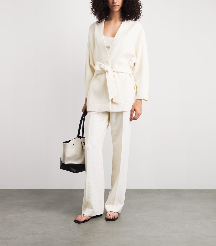 NOMADISSEM Womens Wool-Sik-Linen-Blend Tan Trousers Cream Image 2