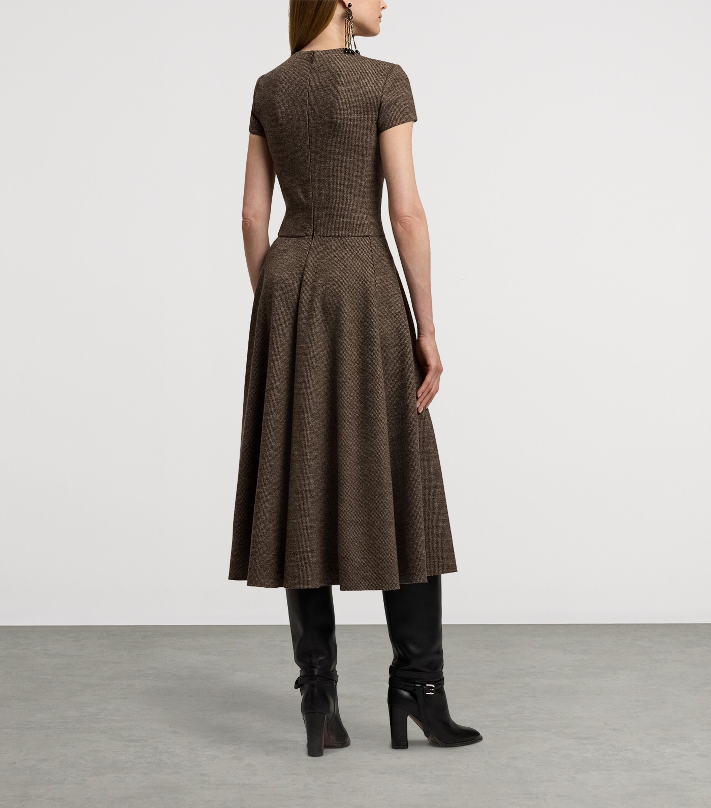 Wool Tick-Weave Margaret Midi Dress DARK BROWN/CAMEL Image 10