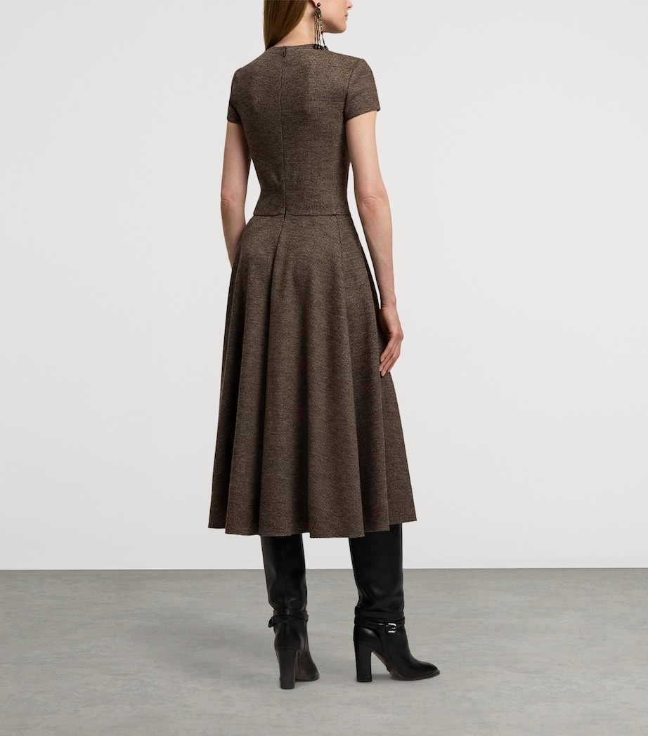 Wool Tick-Weave Margaret Midi Dress DARK BROWN/CAMEL Image 10