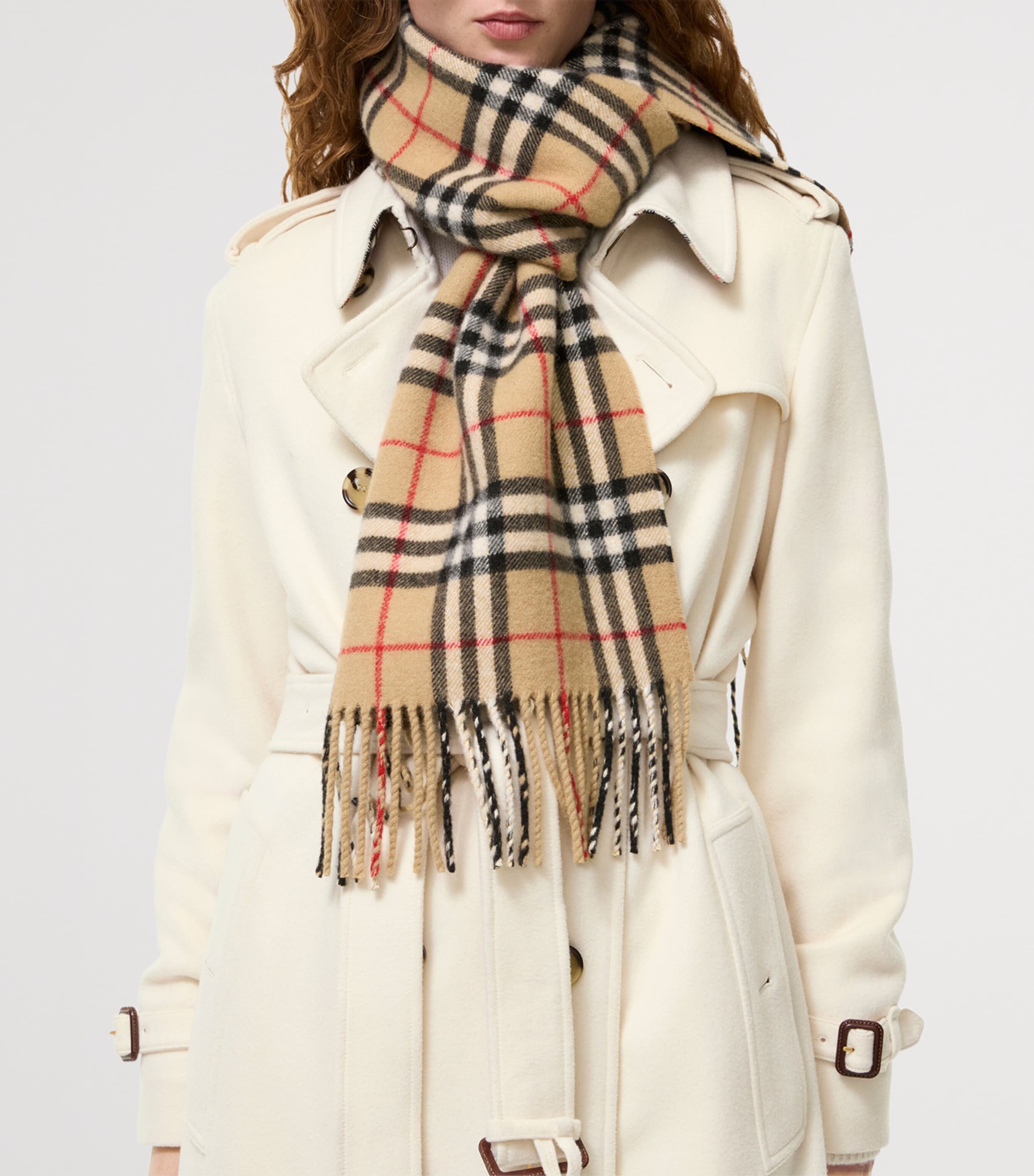 Burberry Cashmere-Blend Sparkle Check Scarf Archive Beige Image 2