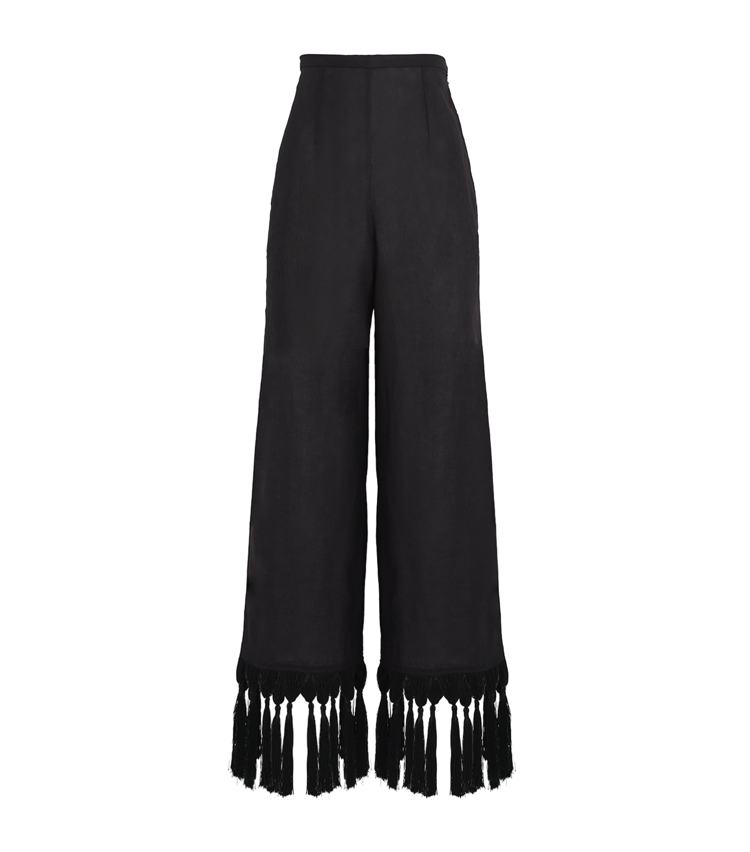 Taller Marmo Linen Fringe-trim Marlino Trousers In Black