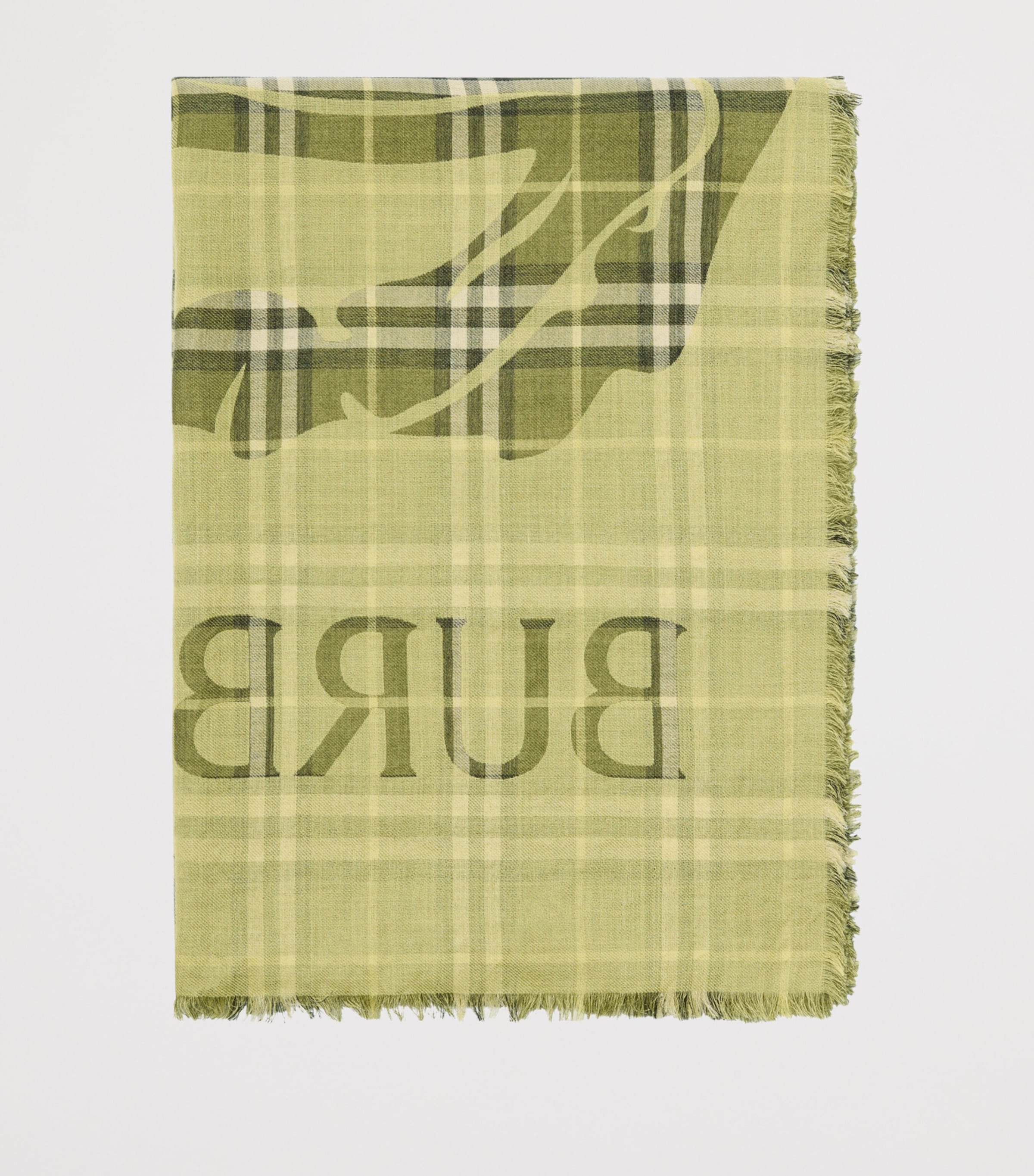 Wool-Silk Wide EKD Check Scarf PEA GREEN Image 2