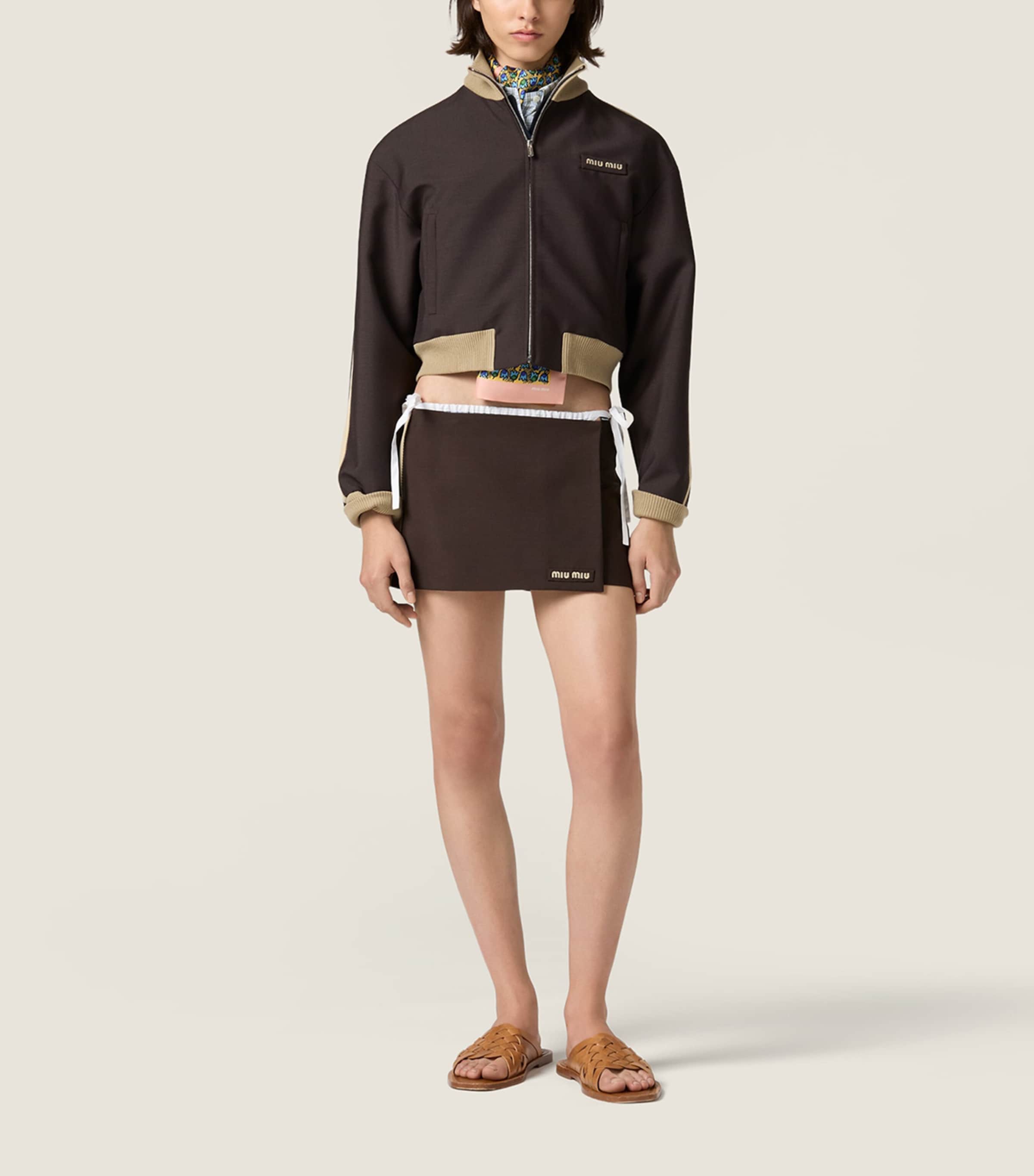 Miu Miu Womens Mohair-Virgin Wool Cropped Blouson Jacket Brown Image 2