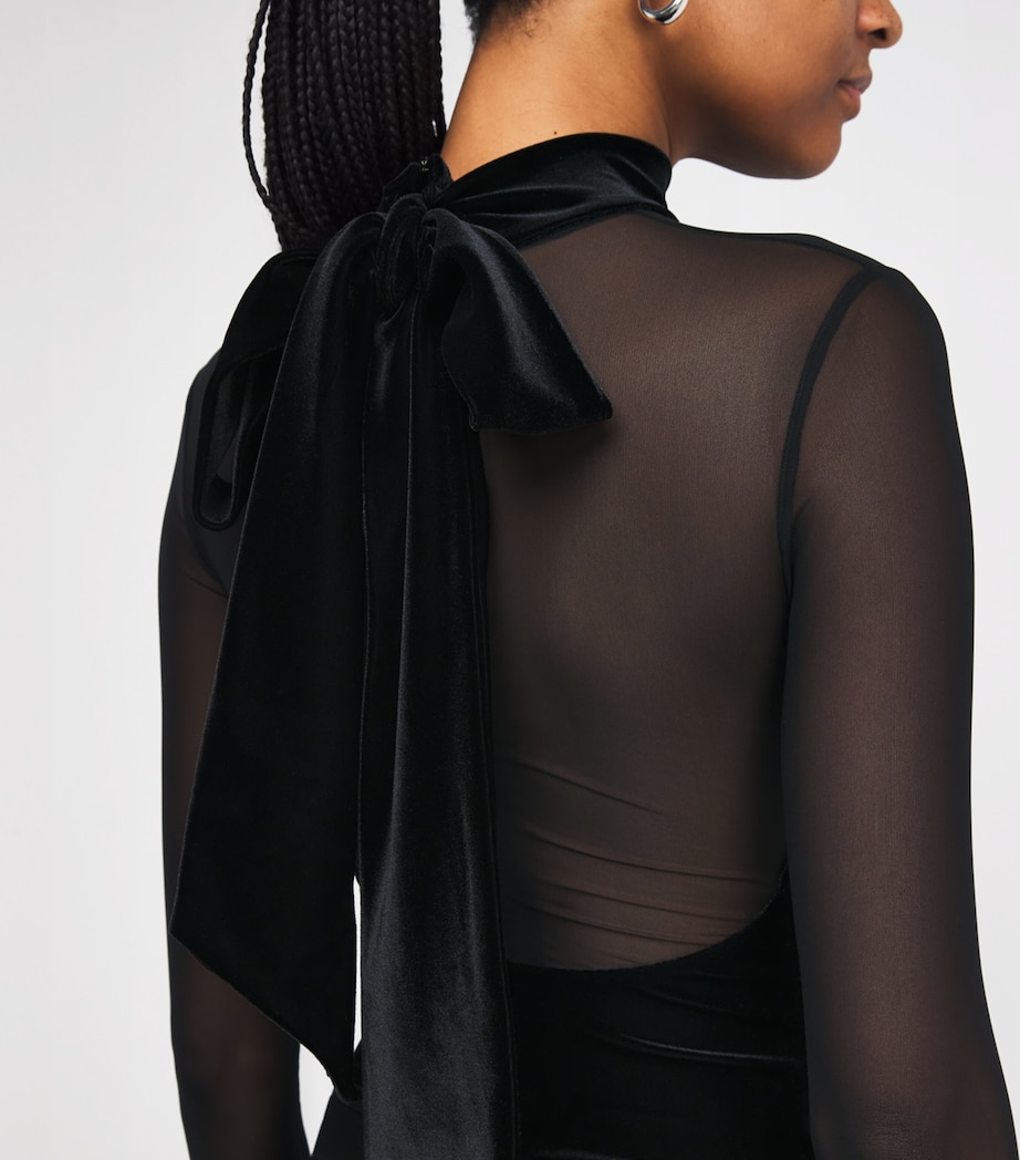 Velvet-Detail Rush Thong Bodysuit BLACK Image 6