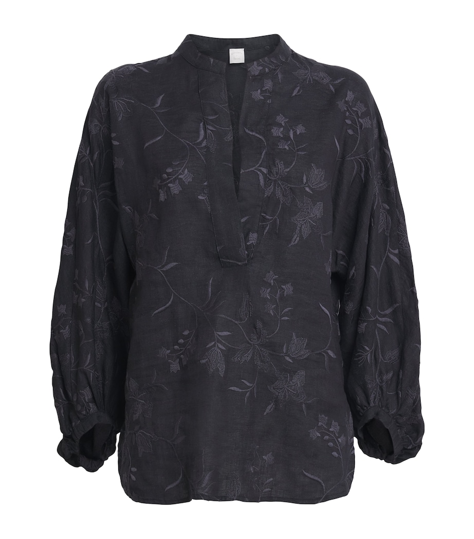 x Harrods Linen Floral-Embroidered Blouse NERO Image 1