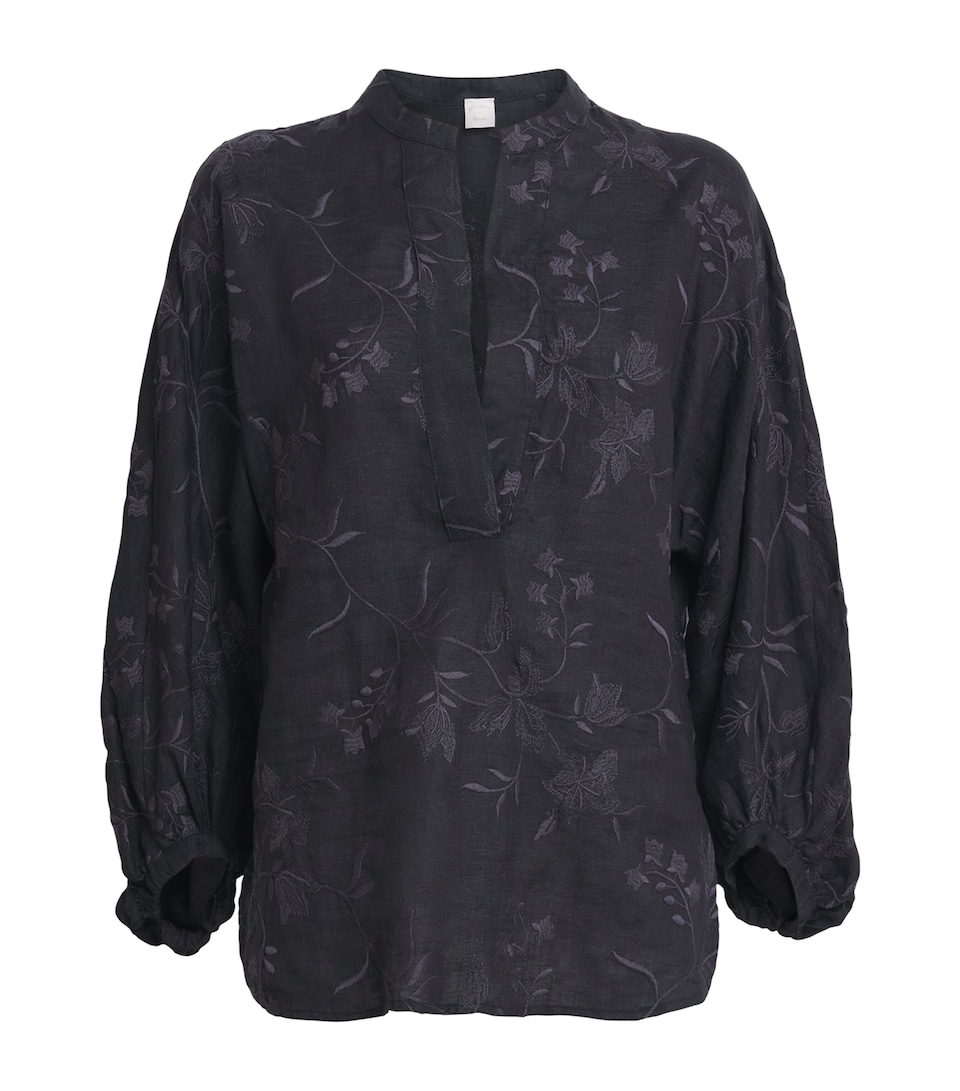 x Harrods Linen Floral-Embroidered Blouse
