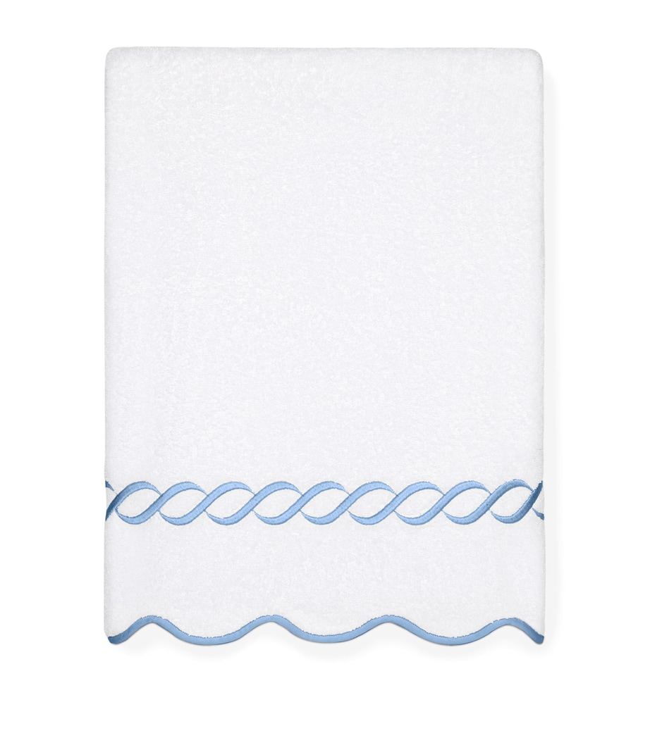 Cotton Treccia Bath Sheet (100cm x 180cm) WHT/MEDIUM BLUE Image 1
