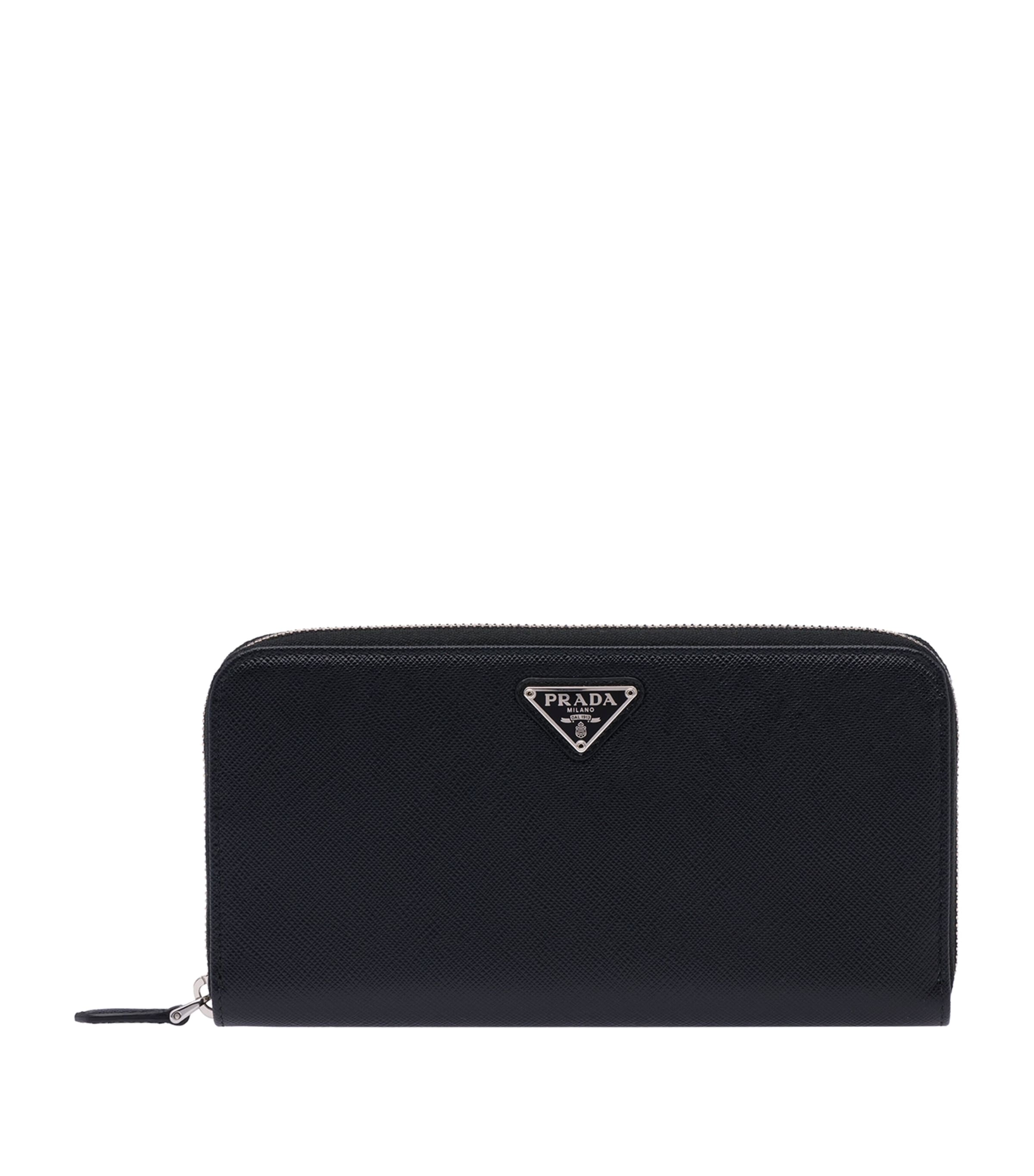 Prada Large Saffiano Leather Zipped Wallet In Black