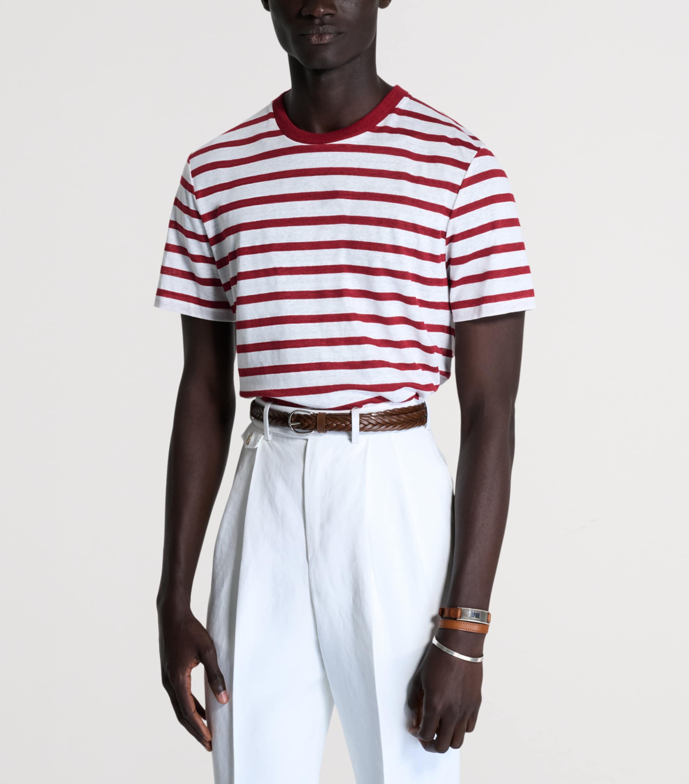 Dunhill Mens Linen-Cotton Stripe T-Shirt Image 4