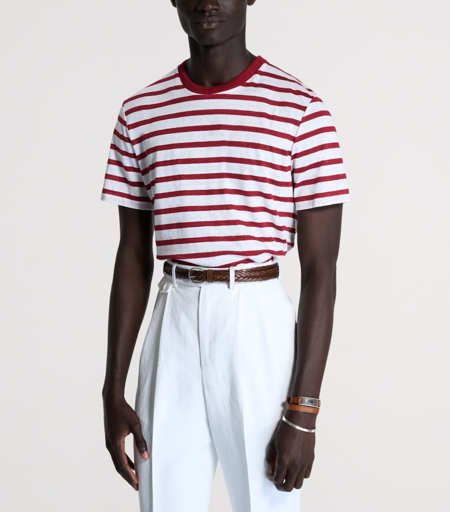 Dunhill Mens Linen-Cotton Stripe T-Shirt Image 4