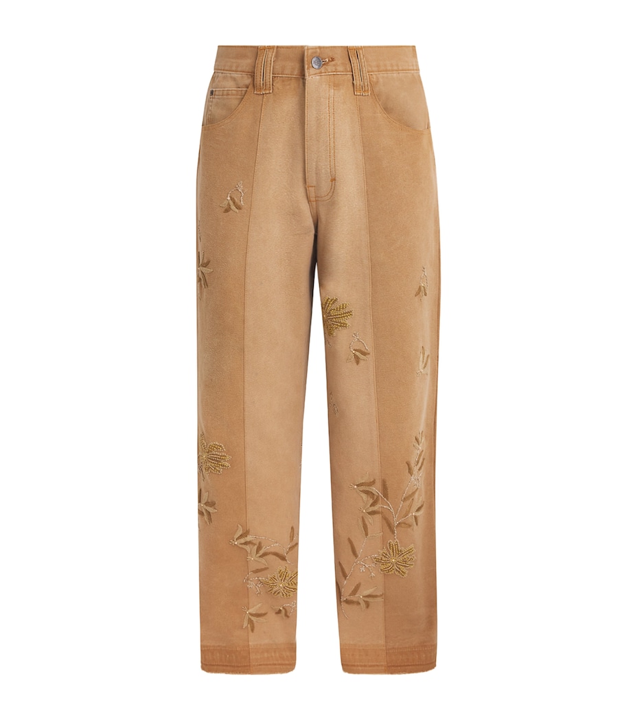 Kartik Research Mens Canvas Embroidered 5-Pocket Trousers Beige/brown/olive Image 1