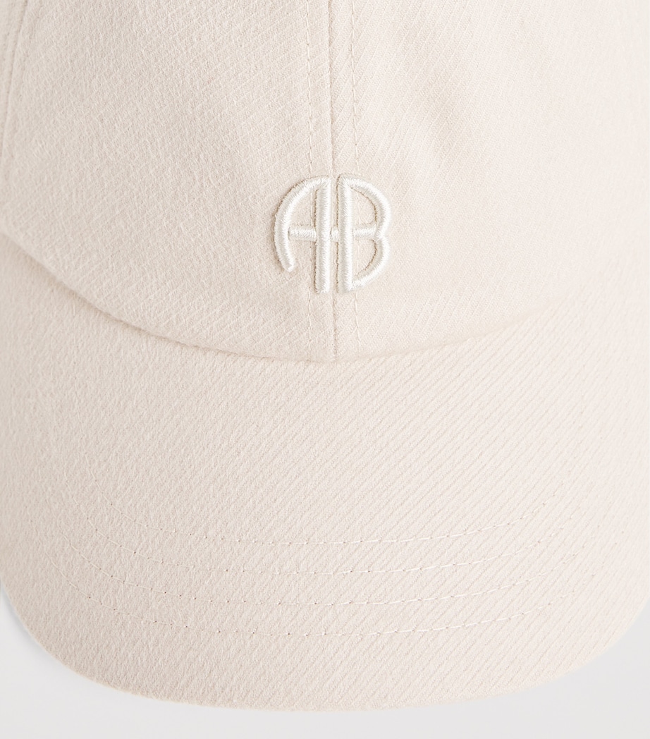 ANINE BING Embroidered Jeremy Baseball Cap Beige Wool Image 4