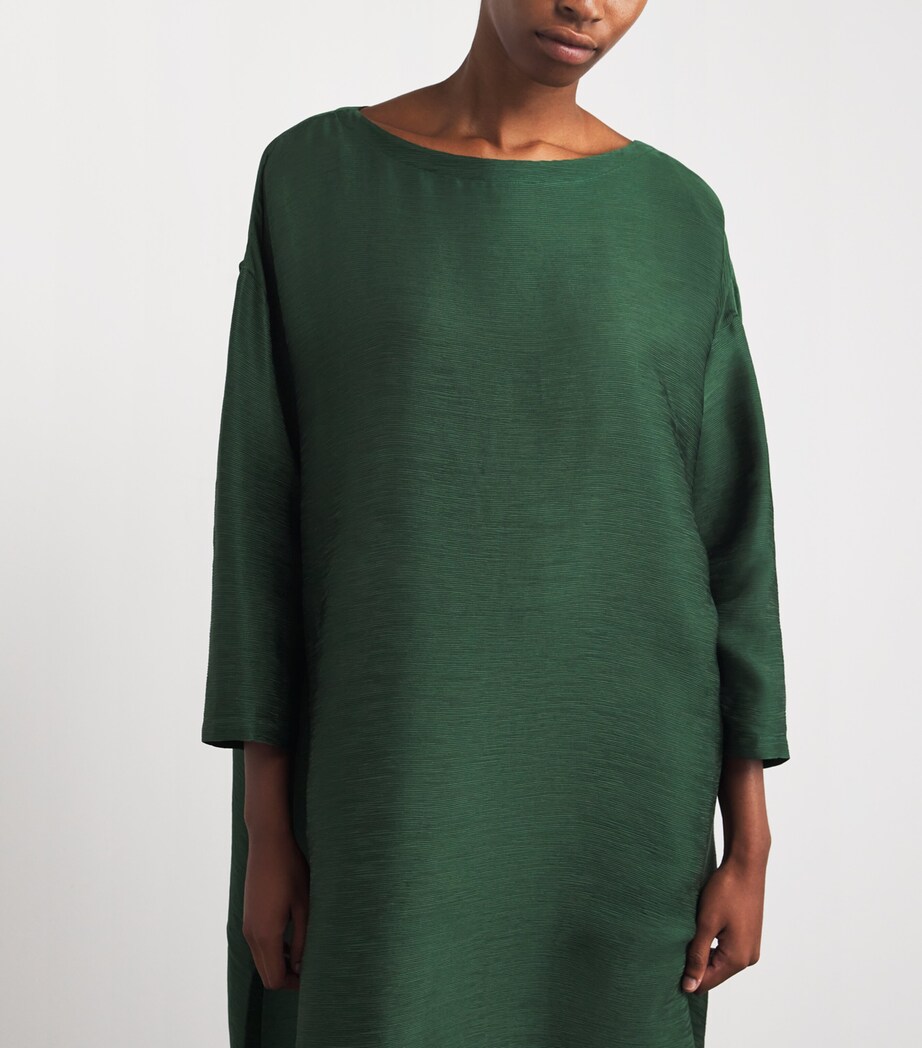 Silk Plissé Scoop-Neck Dress EMERALD Image 4