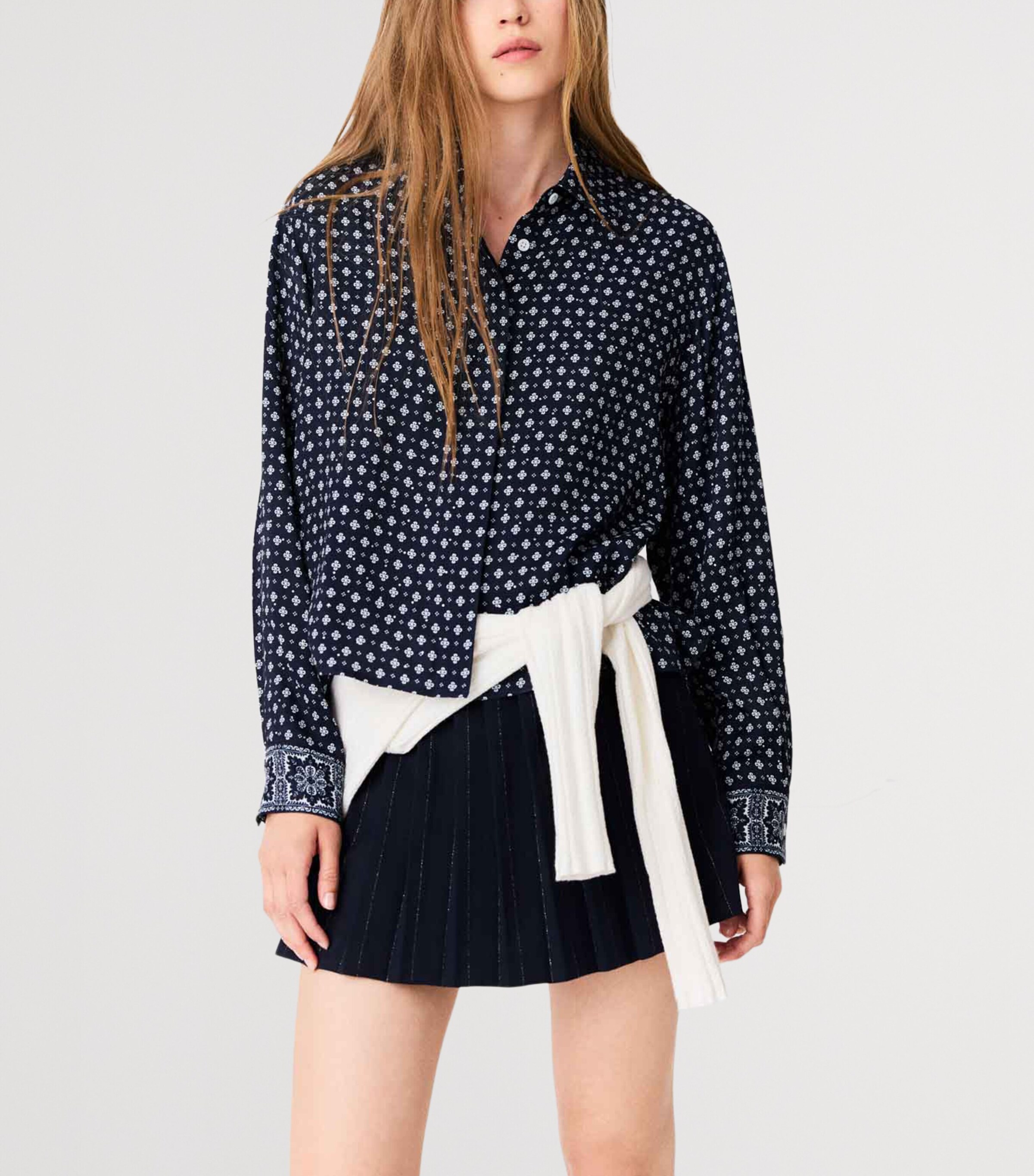 Maje Womens Rhinestone Printed Shirt Navy Loungewear Image 5