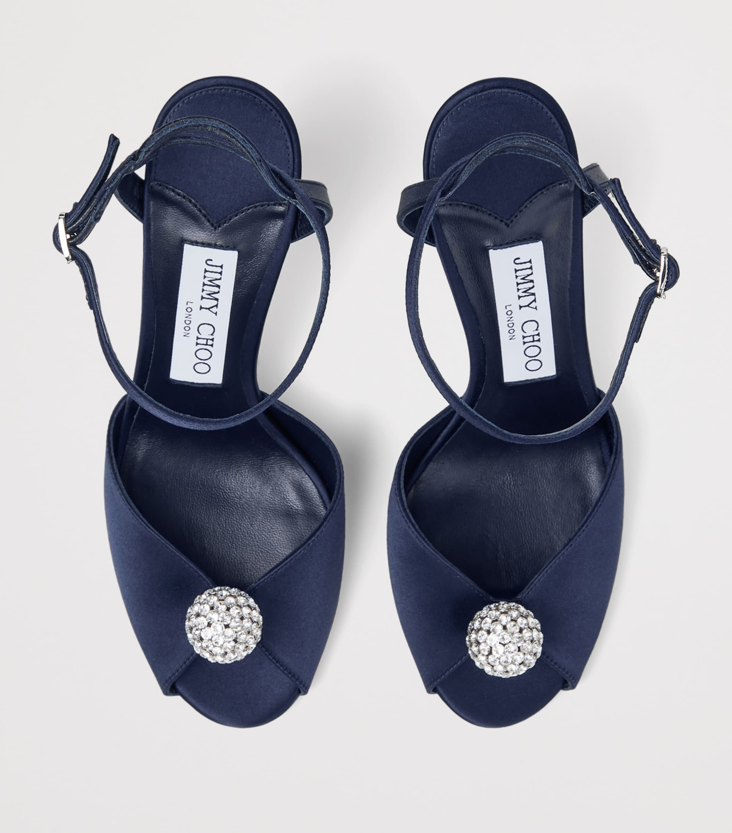 Jimmy Choo Sacora 85 Satin Heeled Sandals Marine/crystal Image 4
