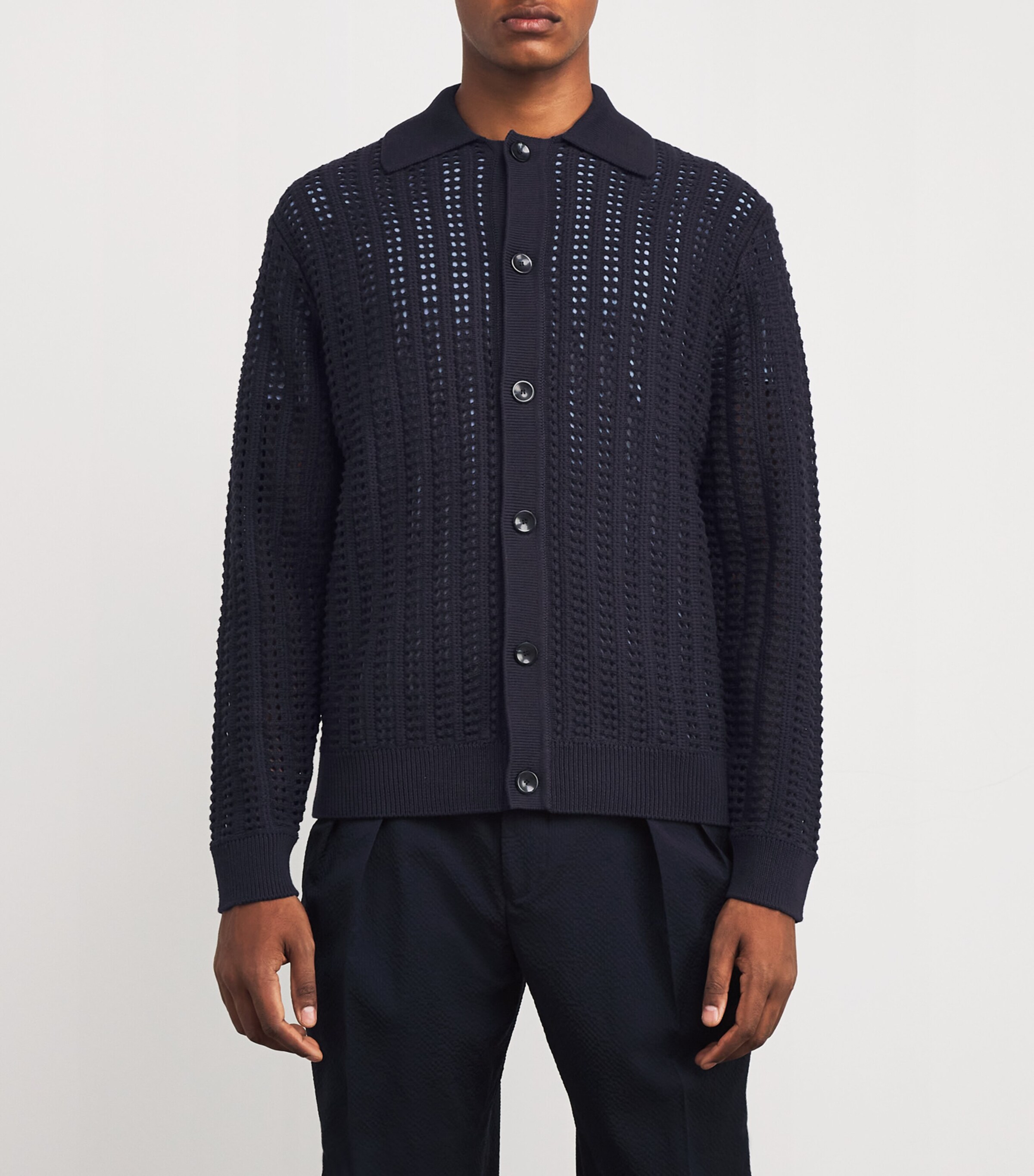 7 For All Mankind Mens Cotton Evening Polo Cardigan Navy Image 3