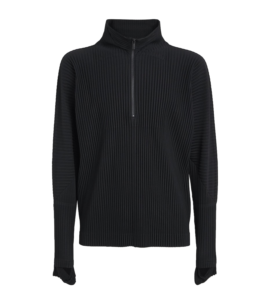 Pleated Half-Zip Sweater 15-BLACK Image 1