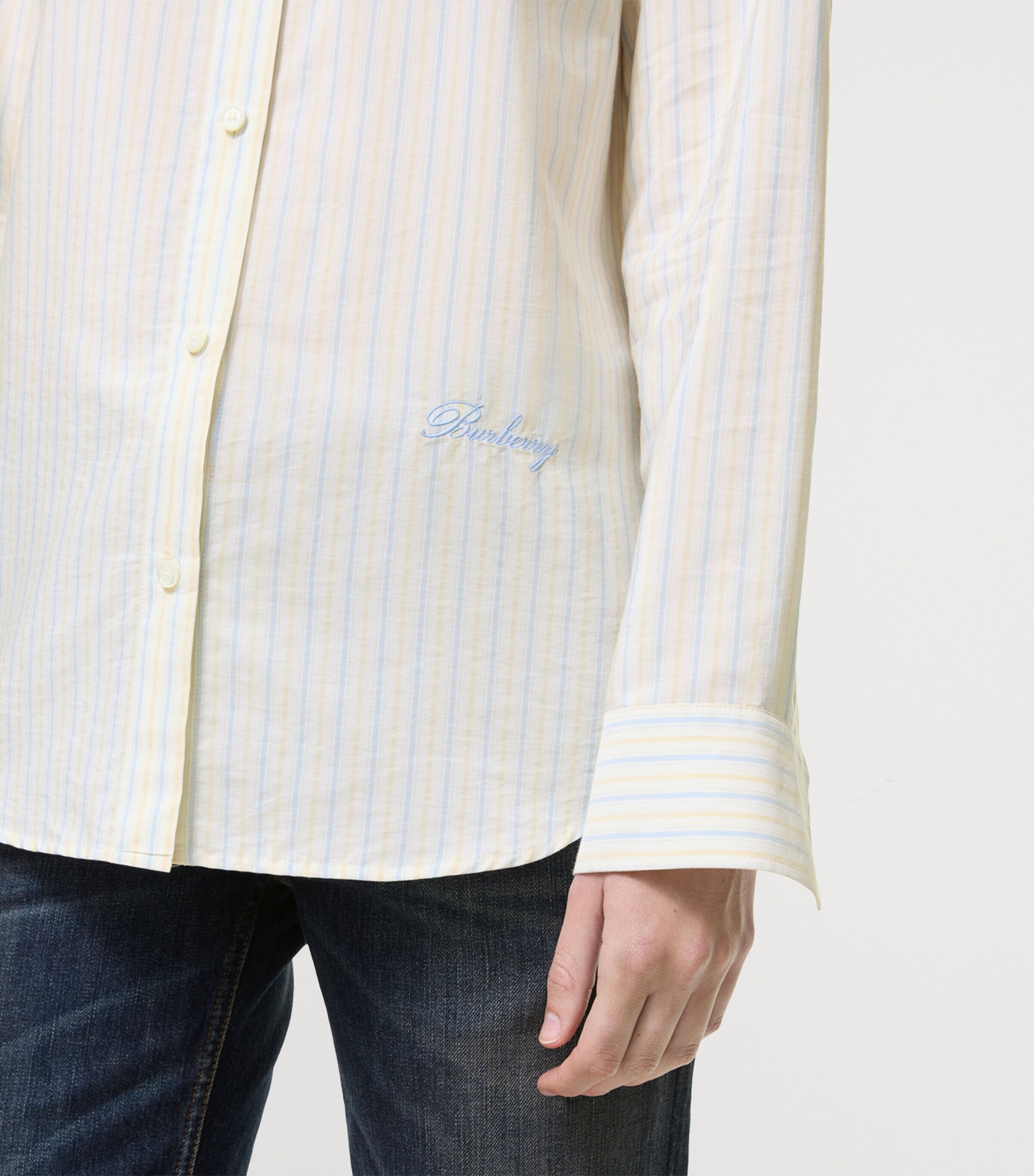 Burberry Womens Silk-Cotton Stripe Shirt Seashell Whthazy Bl Image 3