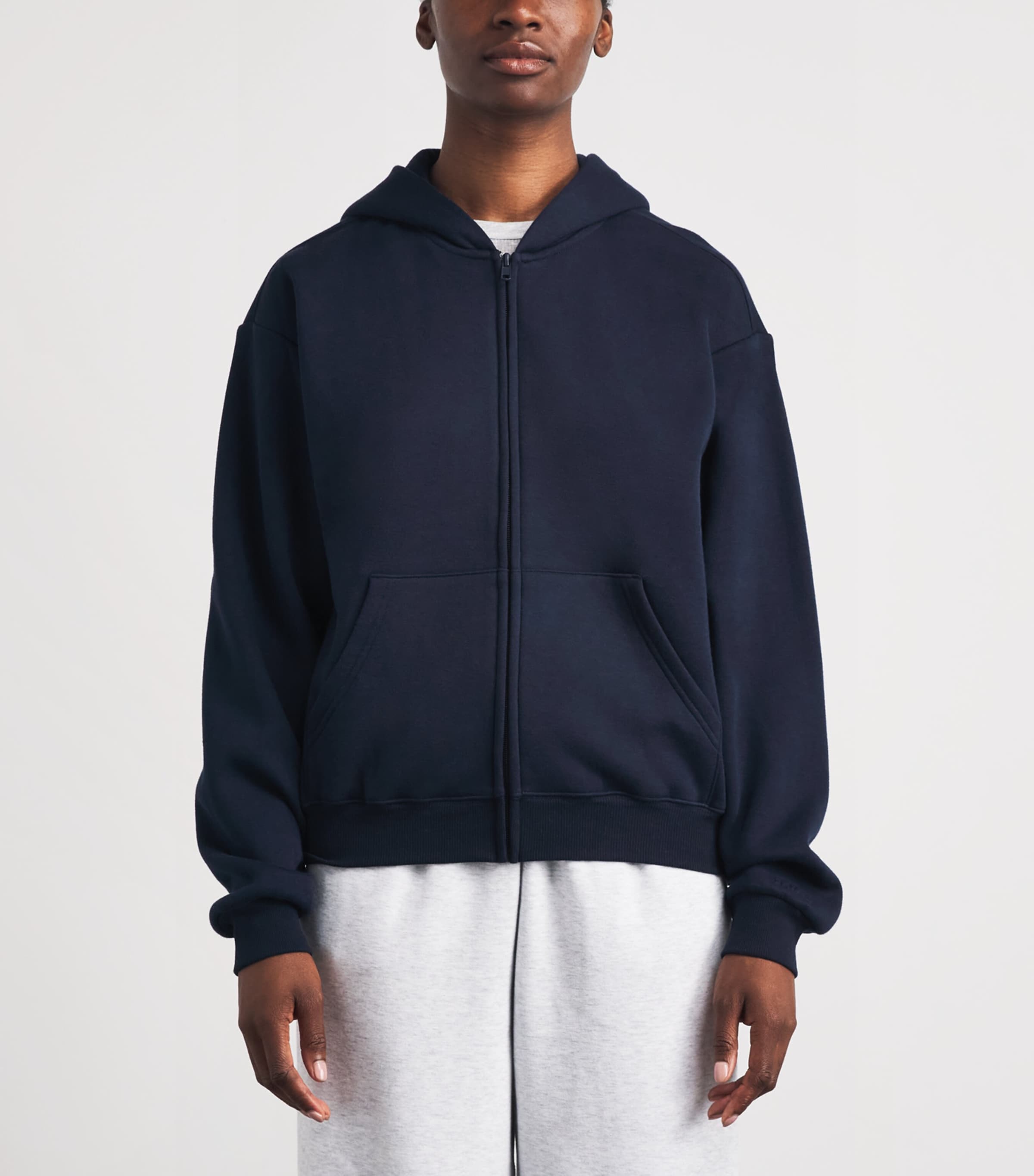 Skims Womens Cotton-Blend Fleece Classic Hoodie Navy Image 4