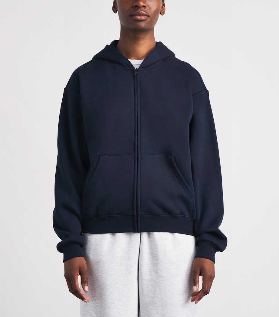 Skims Womens Cotton-Blend Fleece Classic Hoodie Navy Image 4