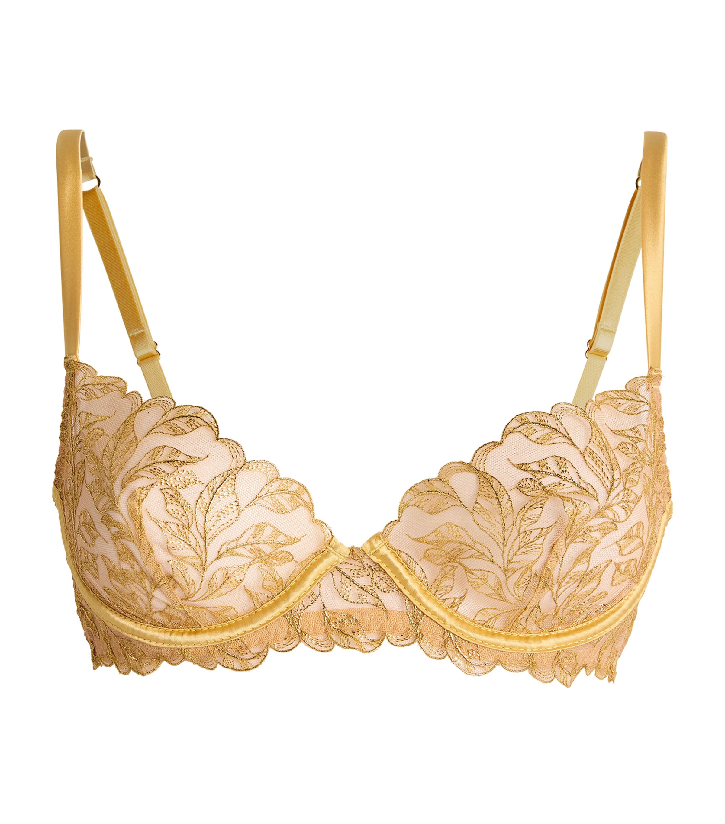 Coco De Mer Embroidered Liora Plunge Bra In Gold