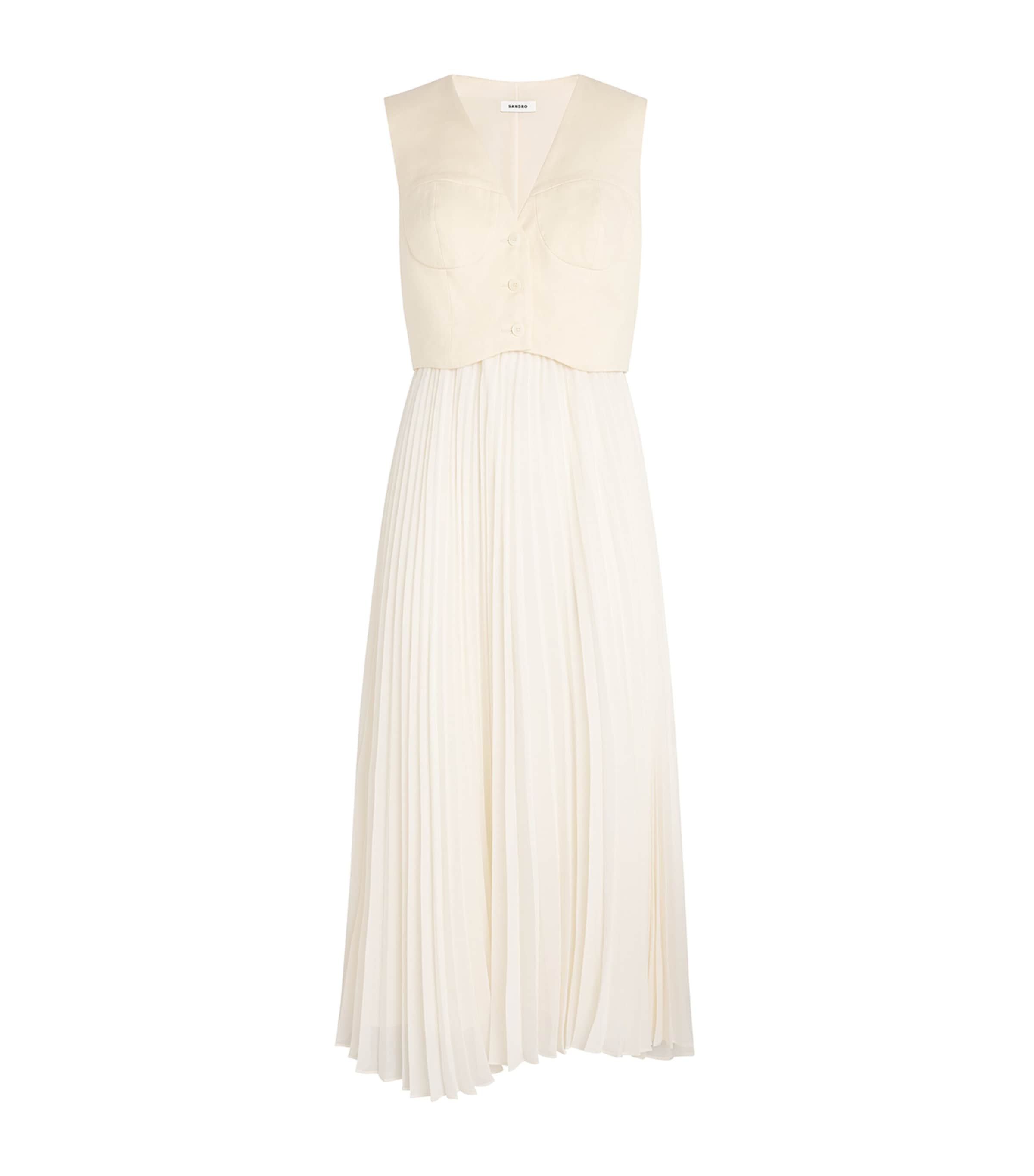 Sandro 2-in-1 Pleated Mini Dress In Beige