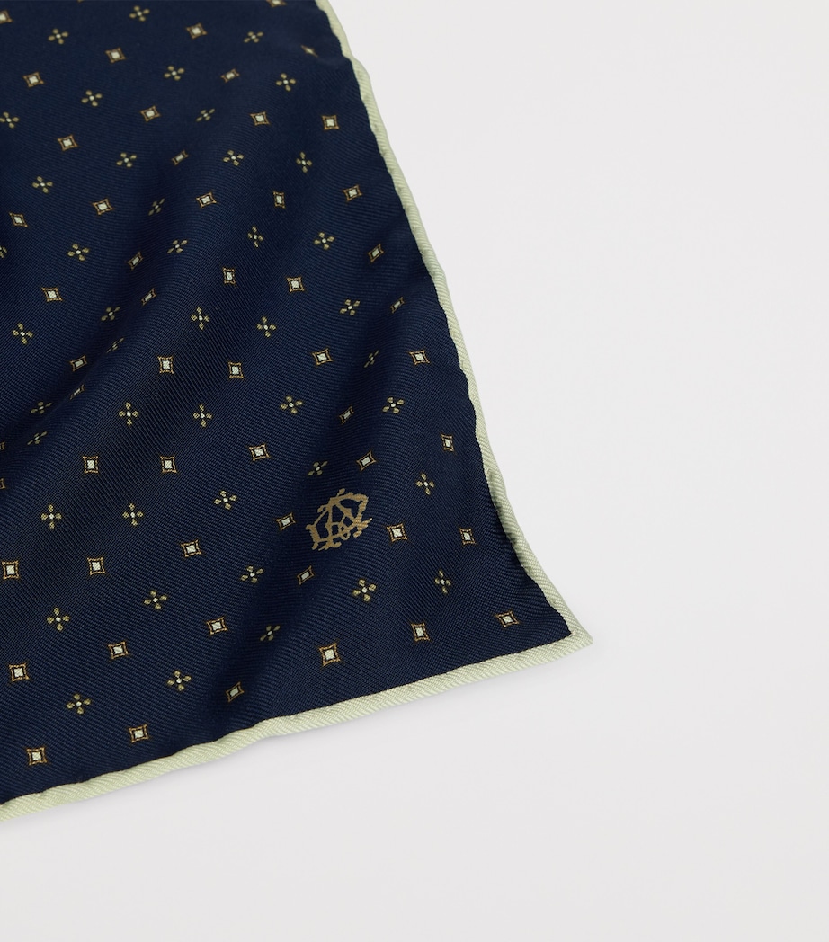 Dunhill Mulberry Silk Geometric Pocket Square Navy Image 2