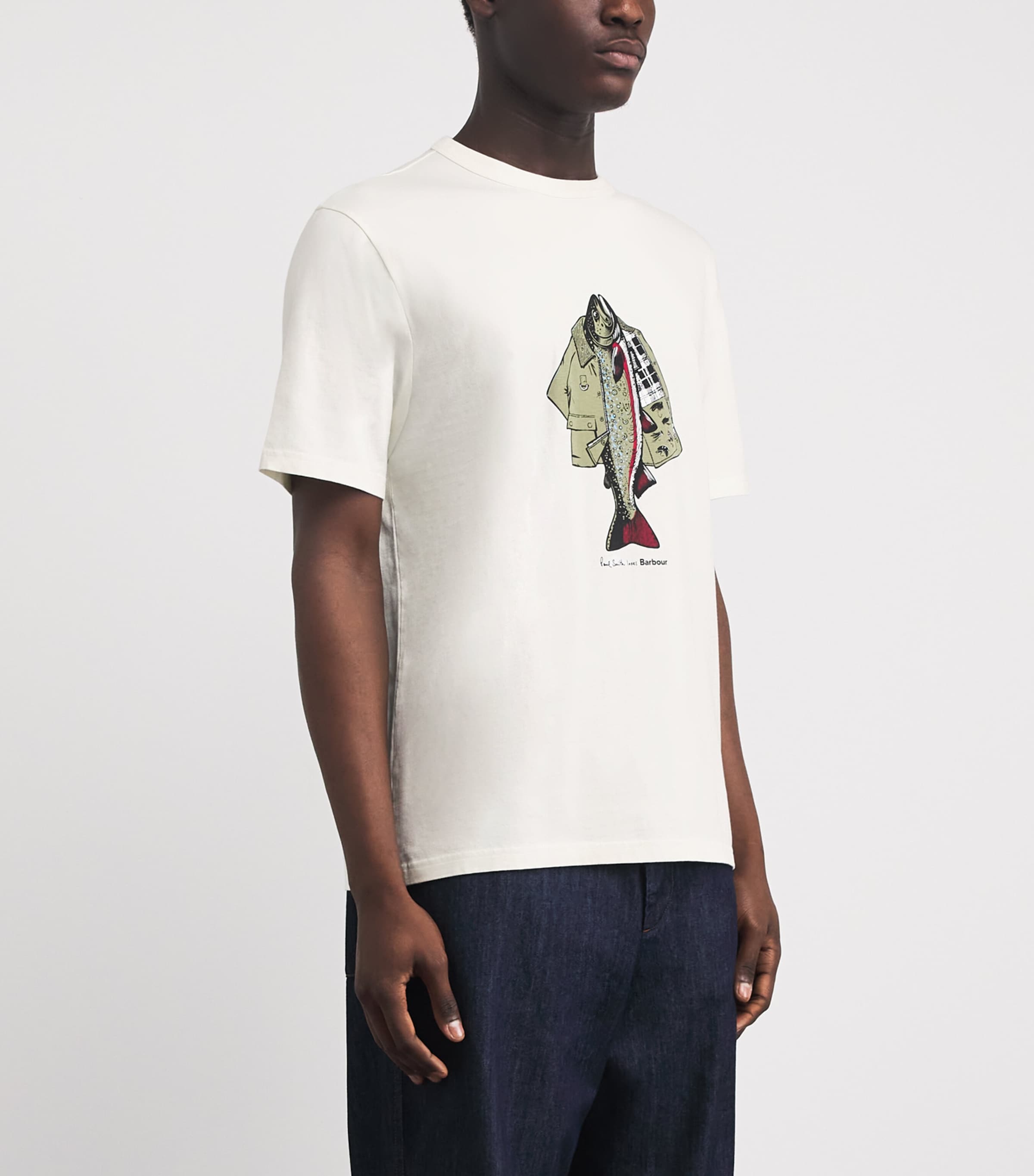 Barbour Mens x Paul Smith Fishing Jacket T-Shirt Whisper Image 4