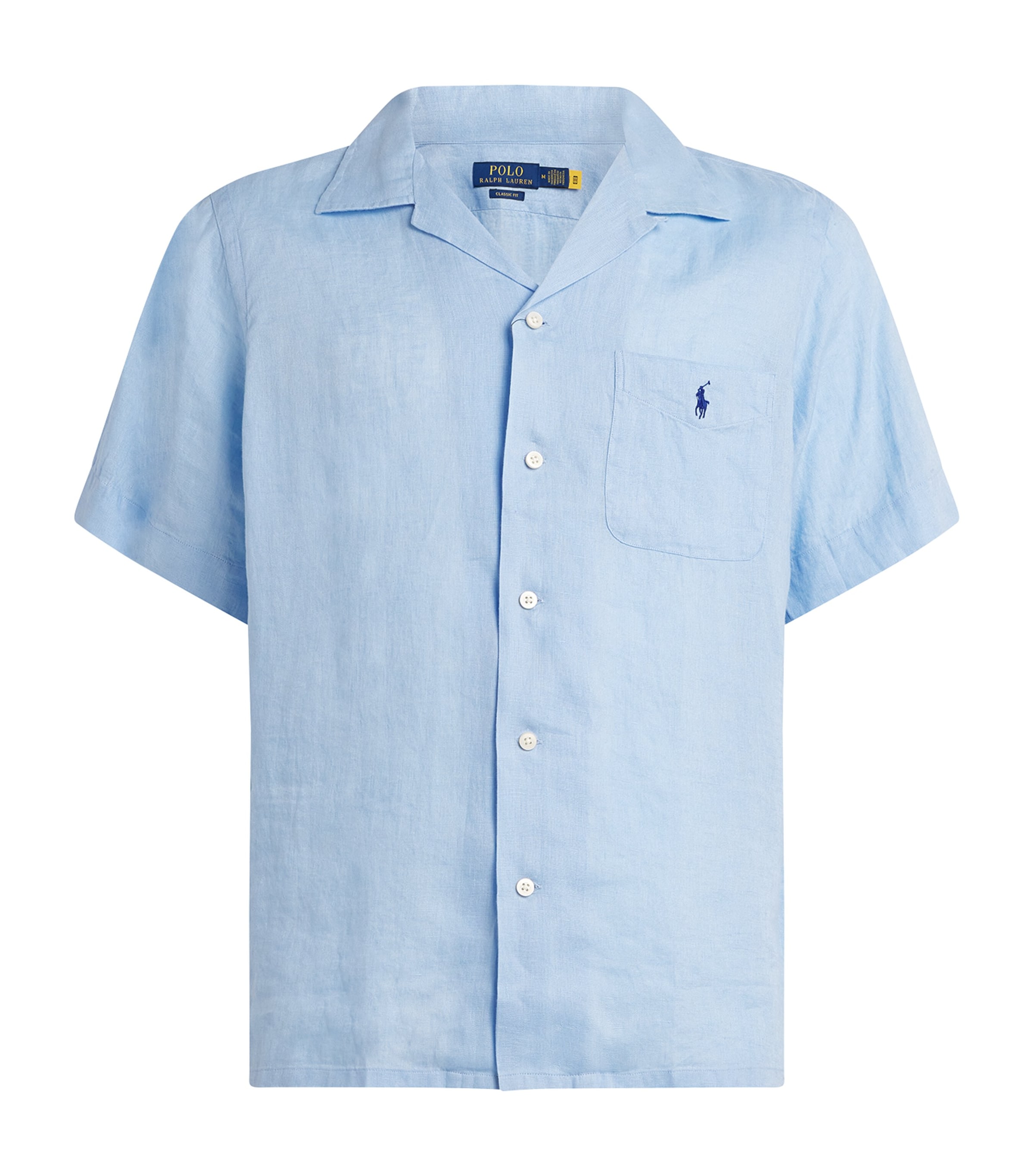 Polo Ralph Lauren Mens Logo-embroidered Classic-fit Linen Shirt Office Blue