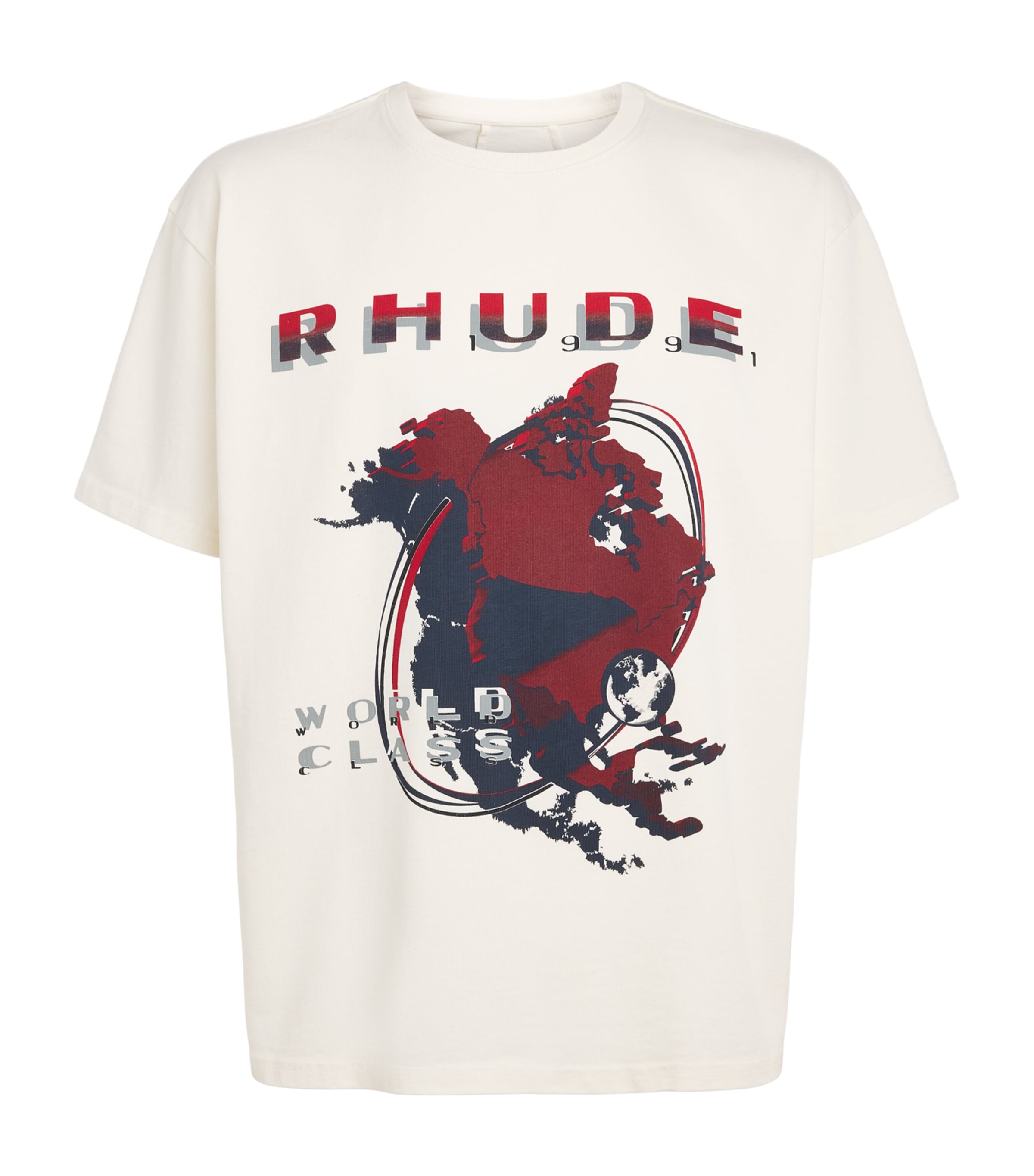 Rhude Mens Cotton Du Monde 91 T-Shirt Vntg Wht/rd/blk Image 1