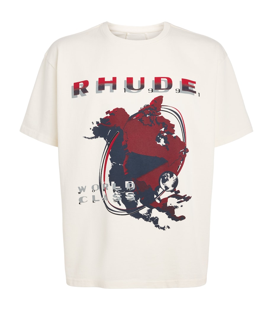 Rhude Mens Cotton Du Monde 91 T-Shirt Vntg Wht/rd/blk Image 1