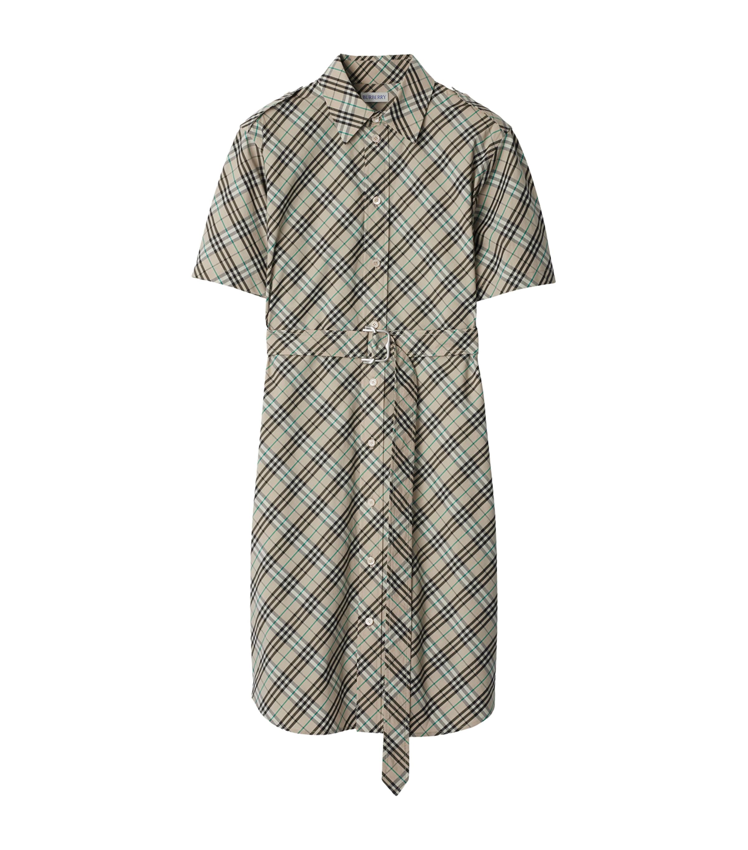 Burberry Cotton Check Mini Shirt Dress In Neutral