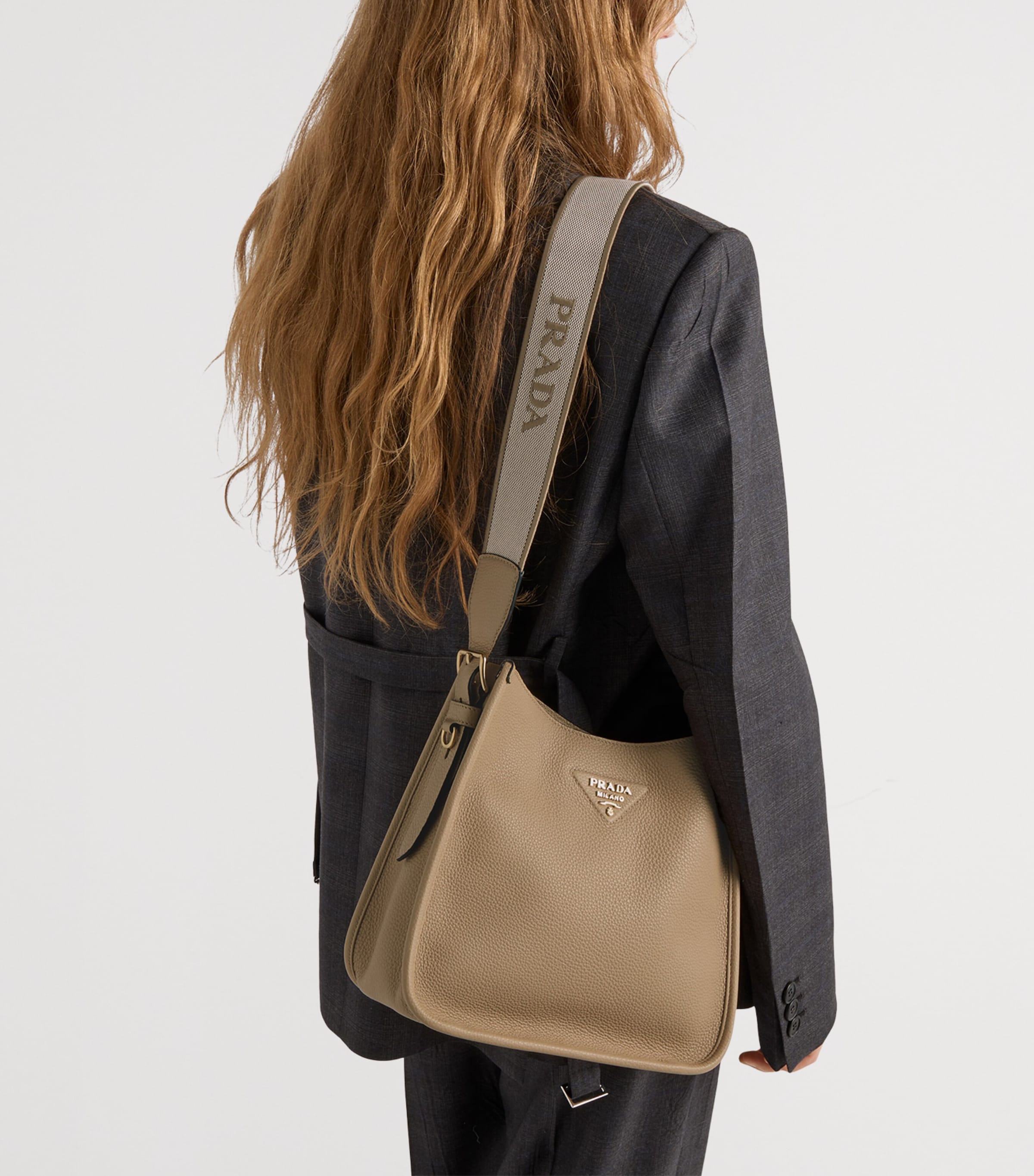 Prada Medium Leather Shoulder Bag Neutral Image 2