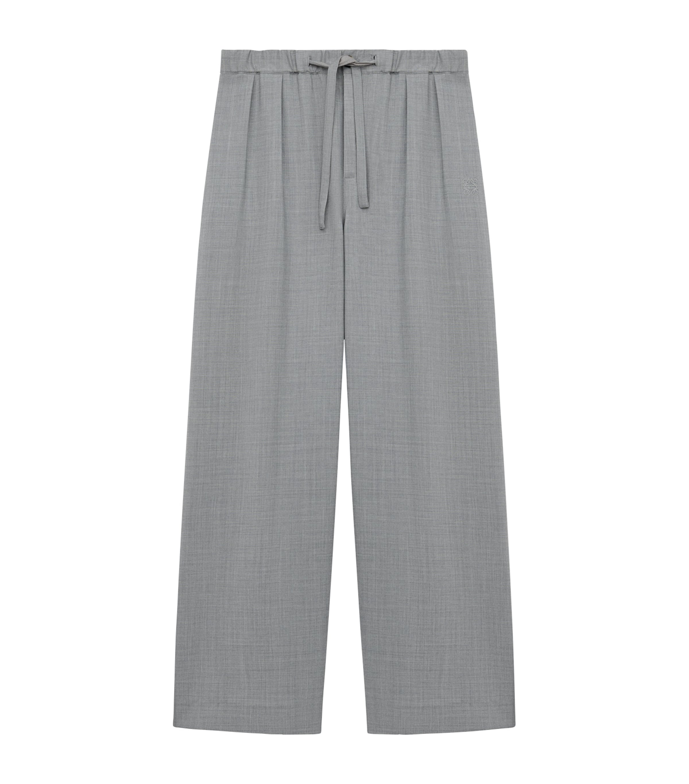 Loewe Wool-blend Drawstring Trousers In Gray