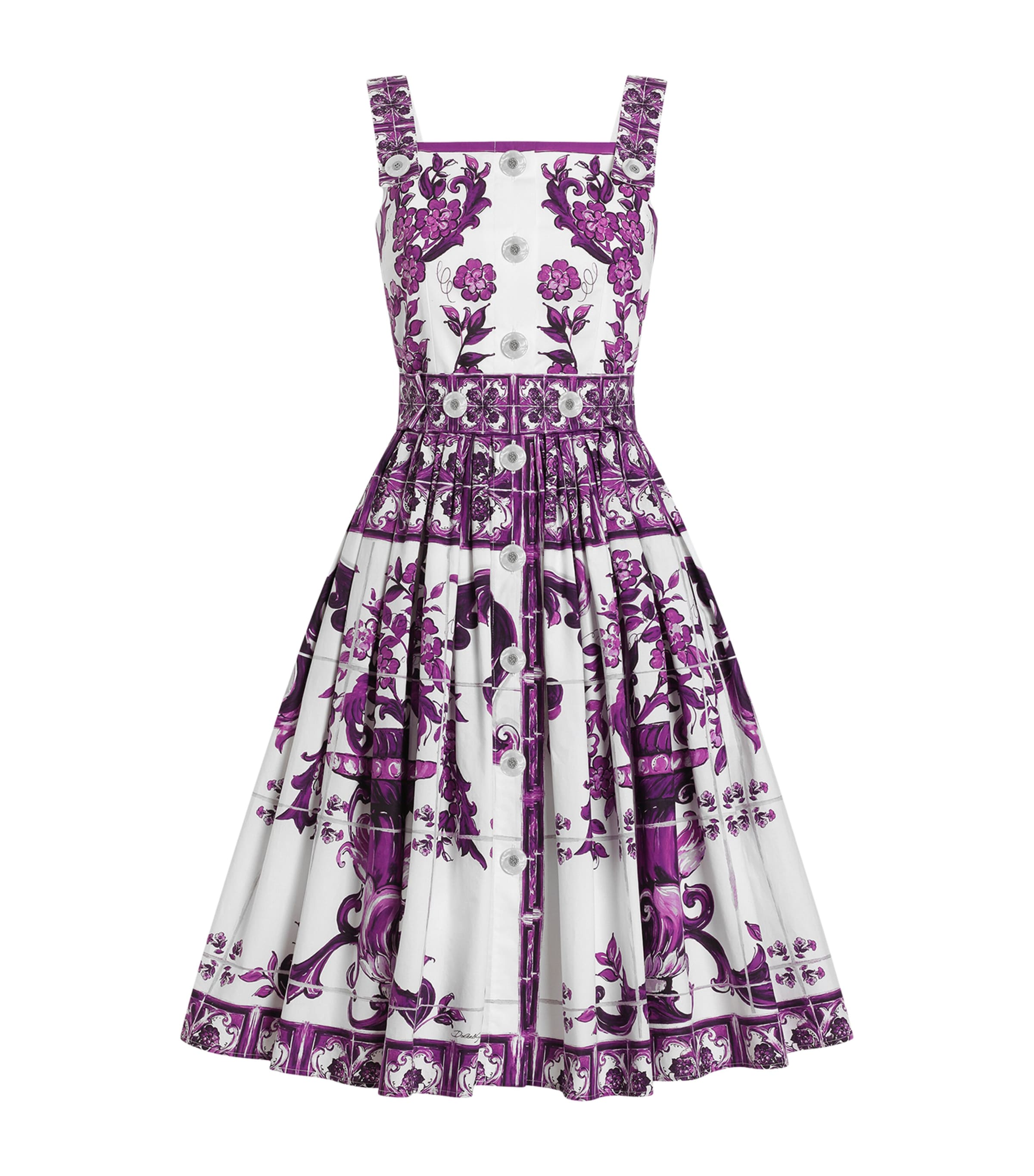 Dolce & Gabbana Cotton Majolica Print Mini Dress In Purple