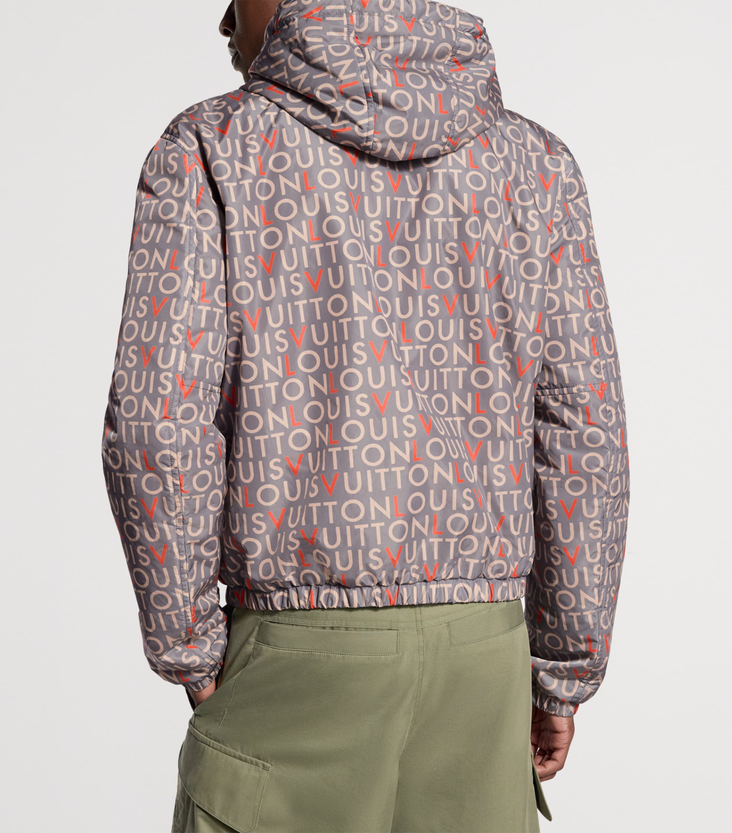 LOUIS VUITTON Mens Printed Signature Windbreaker Jacket Stone Grey Image 4
