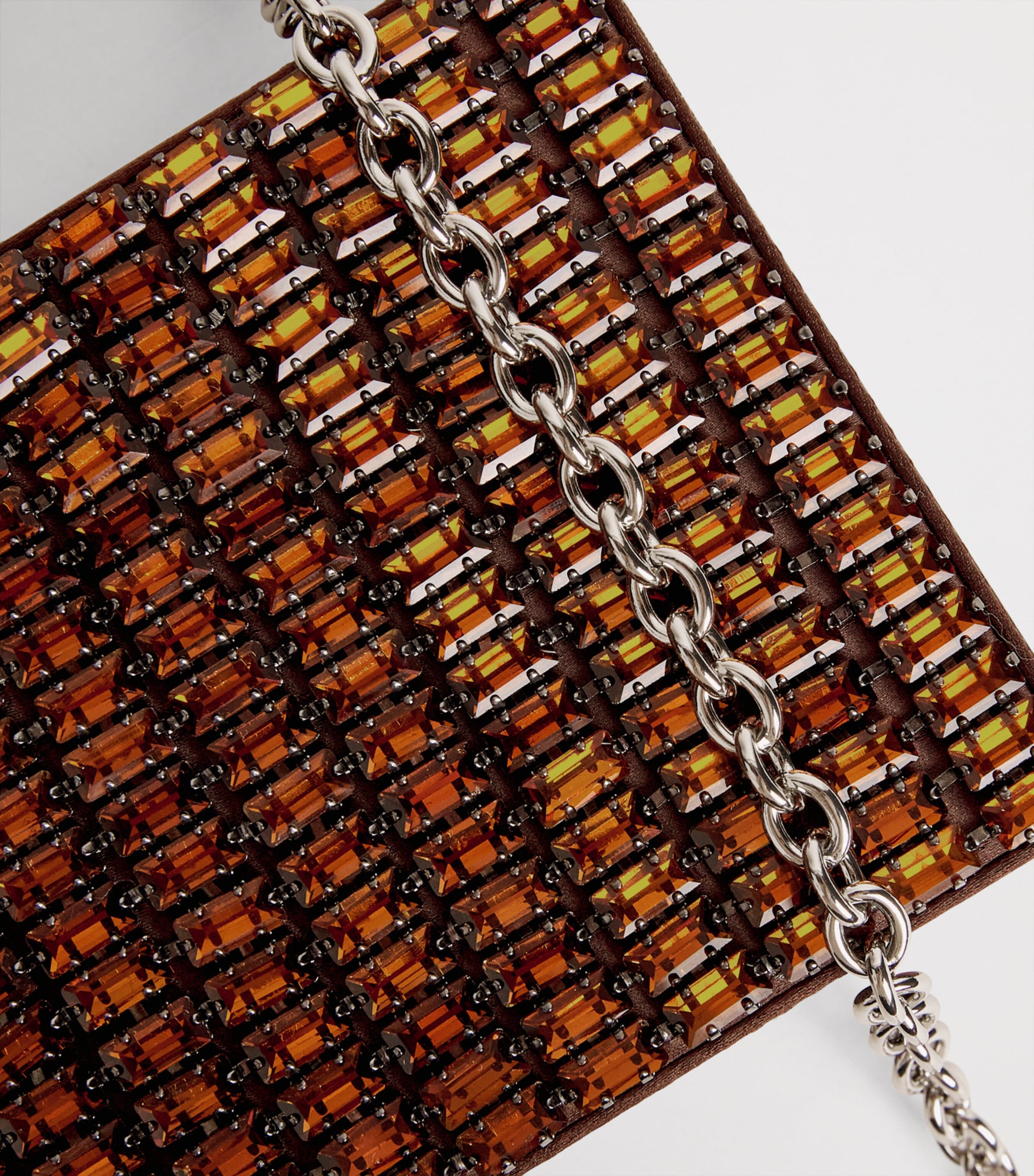 Self-Portrait Crystal Chainmail Clutch Bag Brown Image 6