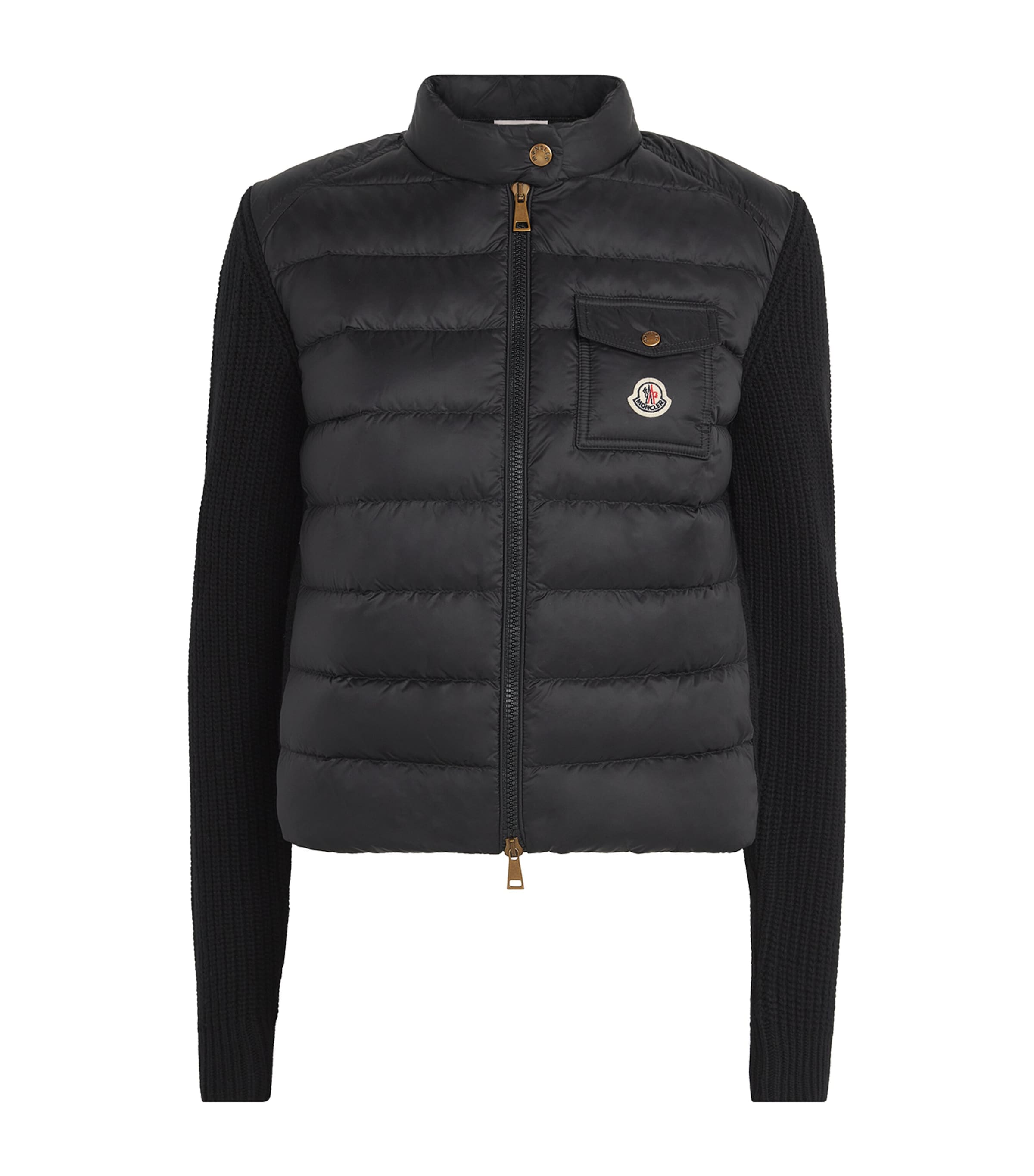Moncler Padded Wool Cardigan With Zip In Black