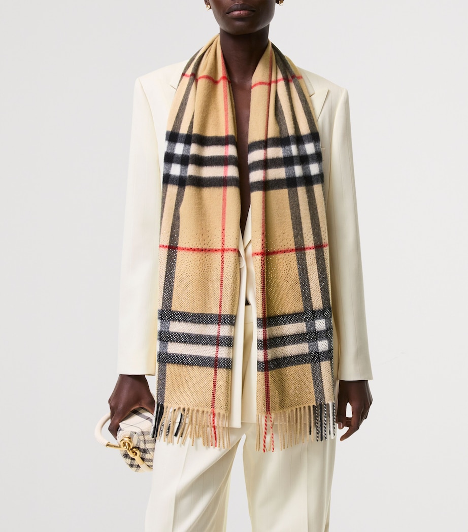 Burberry Cashmere Embellished Check Scarf Archive Beige Image 3