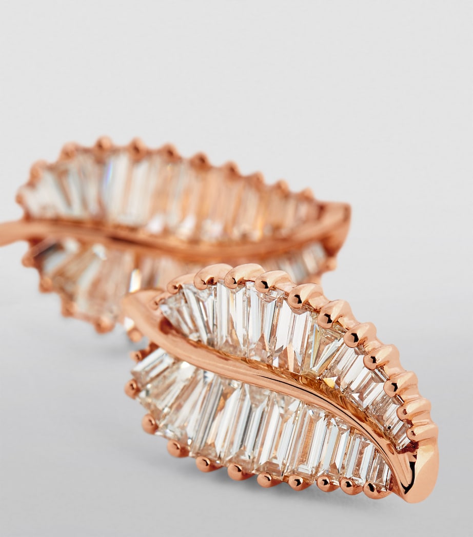 Rose Gold and Diamond Palm Leaf Stud Earrings ROSE GOLD Image 6