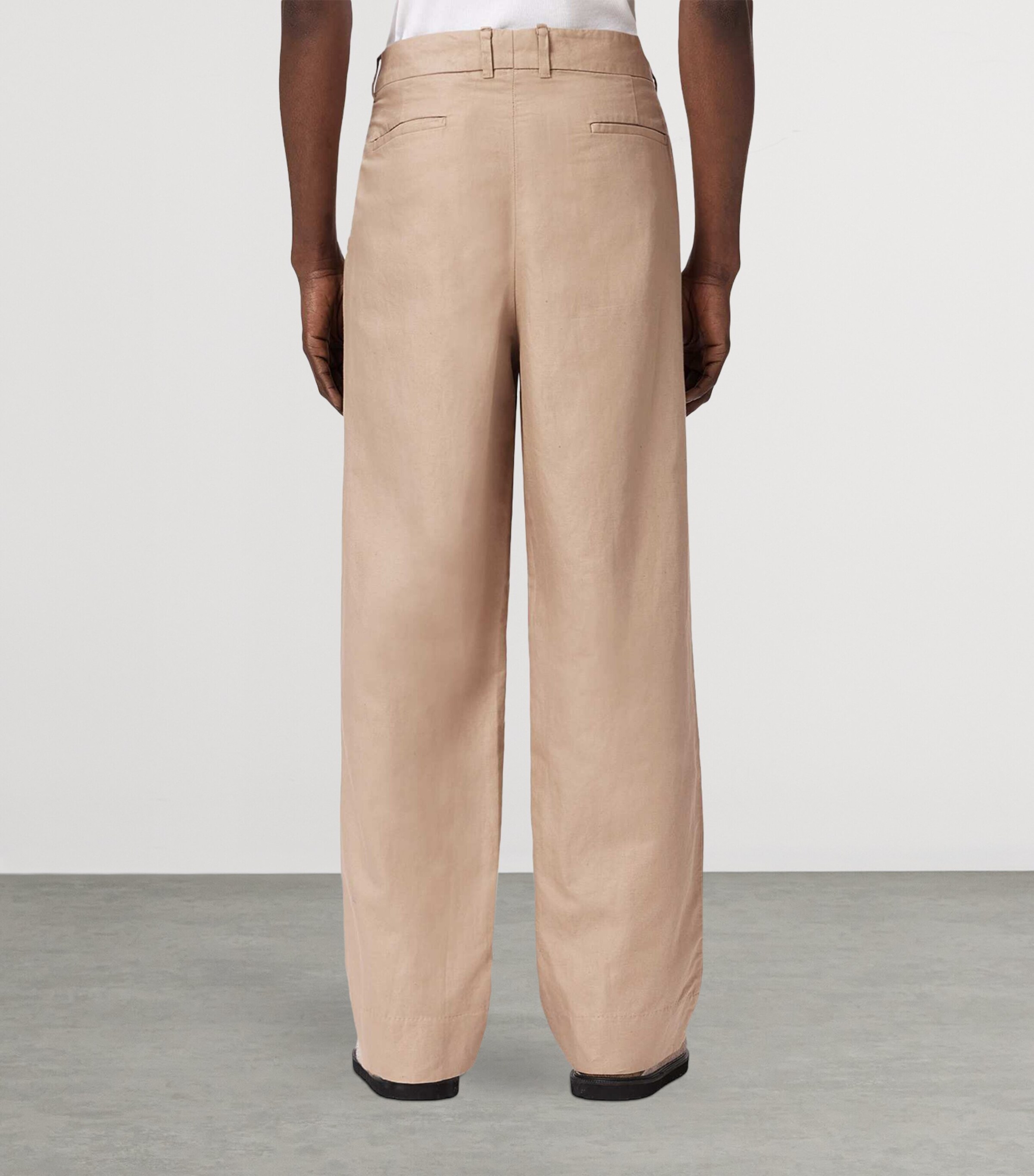 AllSaints Mens Cotton Pleated Roland Trousers Nutmeg Brown Image 4