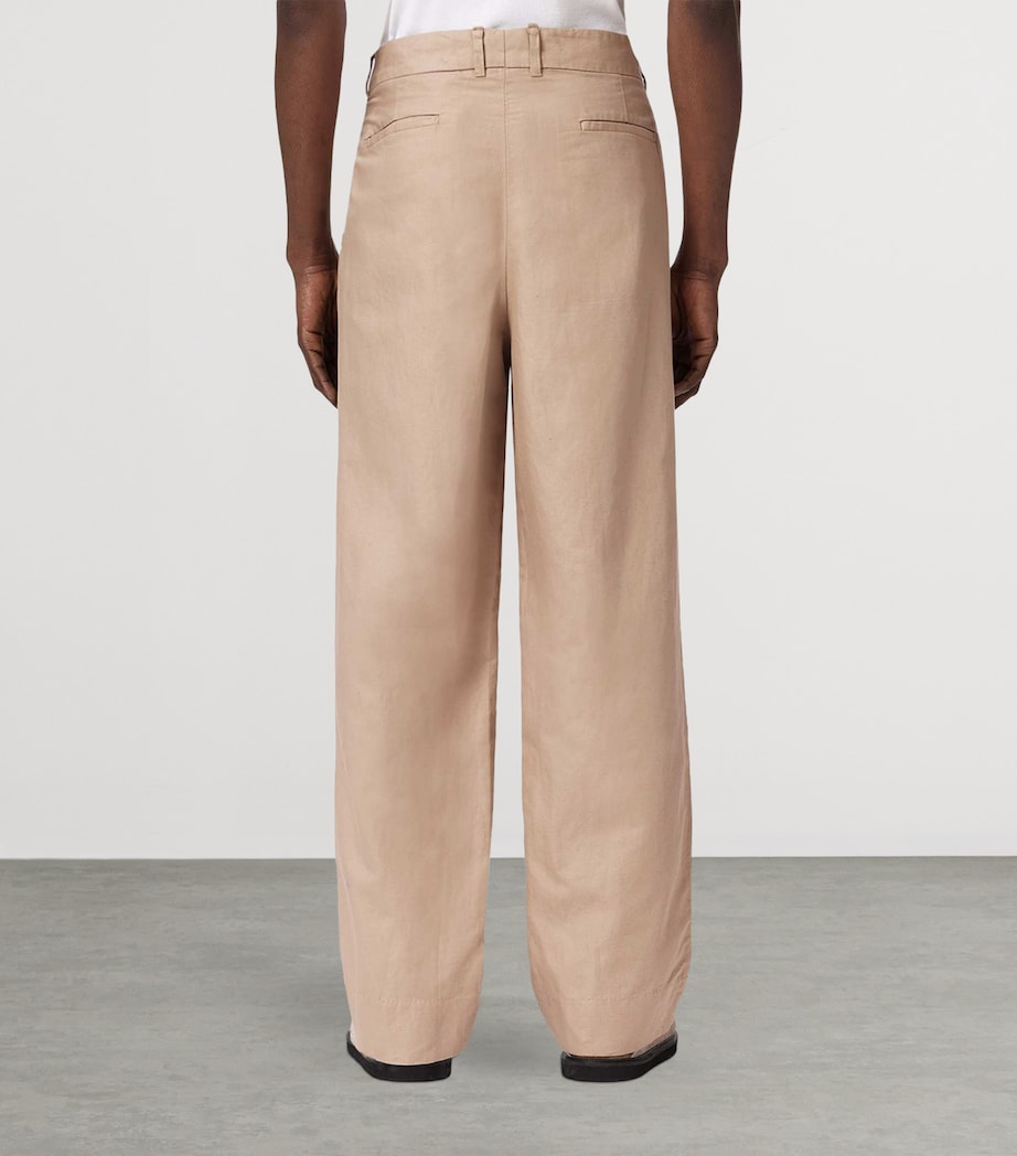 AllSaints Mens Cotton Pleated Roland Trousers Nutmeg Brown Image 4