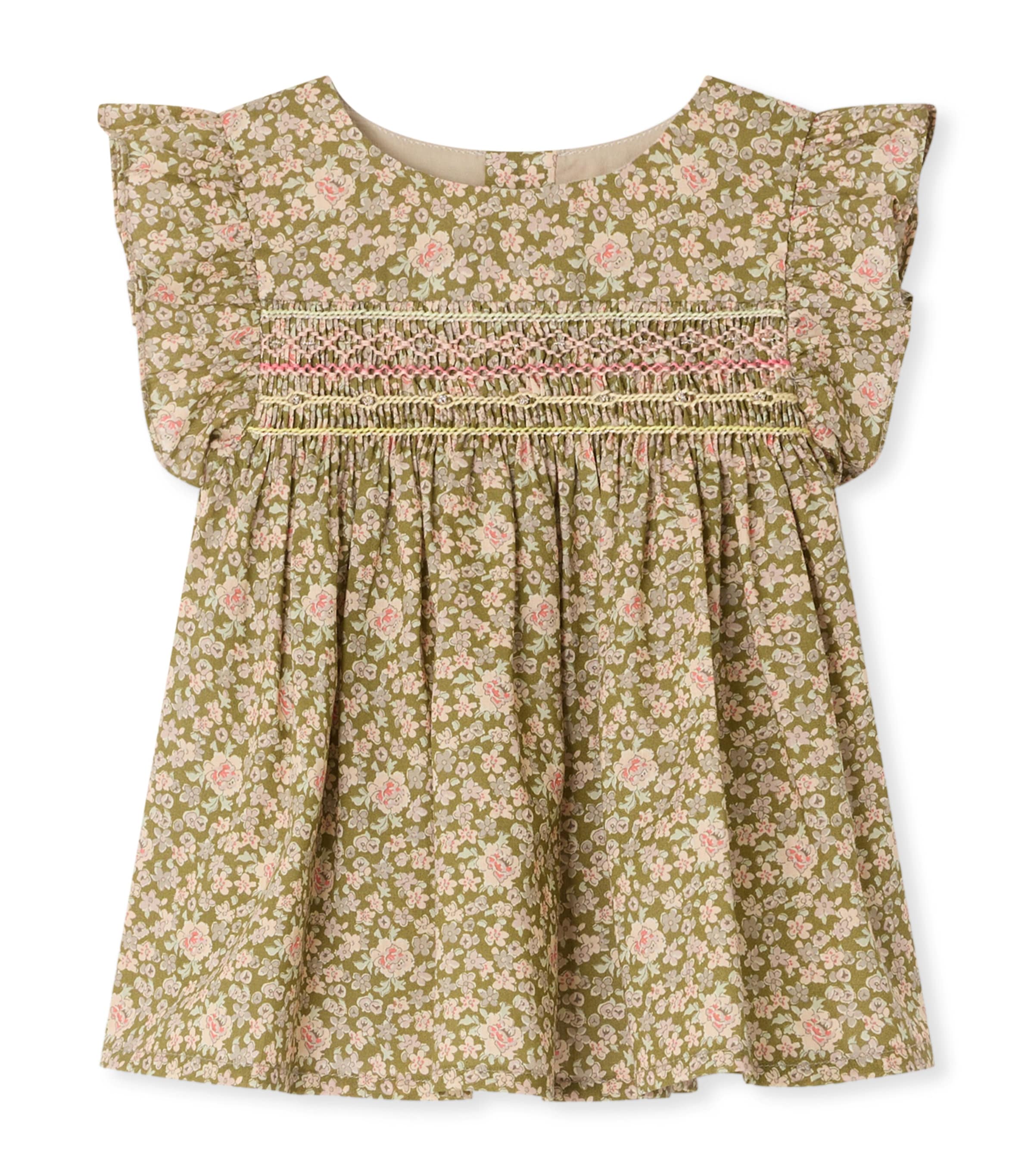 Bonpoint Cotton Floral Frill-Detail Blouse (6-18 Months) Fleurs Tilleul Image 1