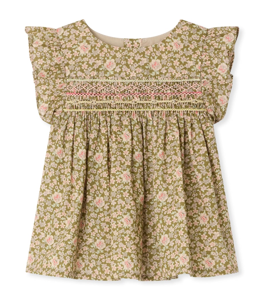 Bonpoint Cotton Floral Frill-Detail Blouse (6-18 Months) Fleurs Tilleul Image 1