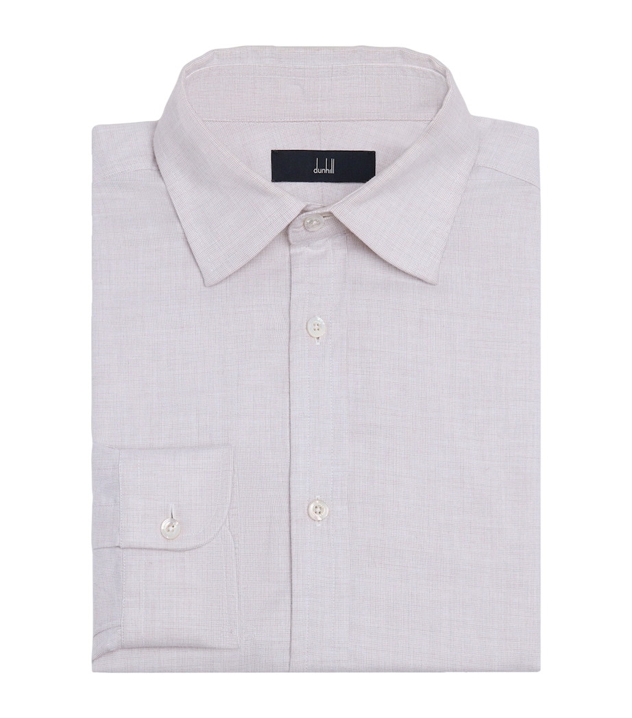 Dunhill Mens Cotton Micro-Check Shirt Brown Image 1