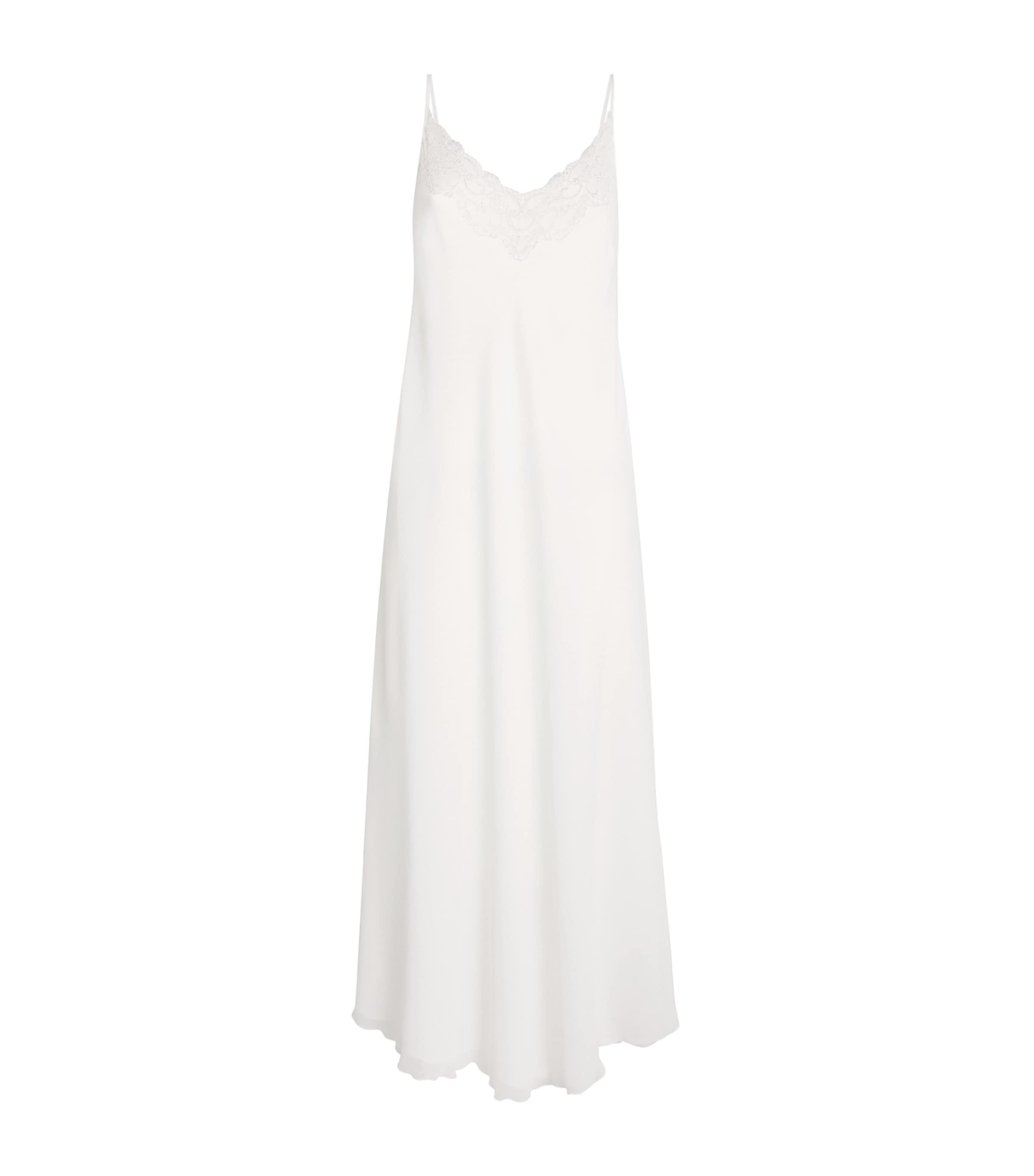 Silk Chiffon Lace-Trim Elora Nightdress OFF WHITE/SILVE Image 1
